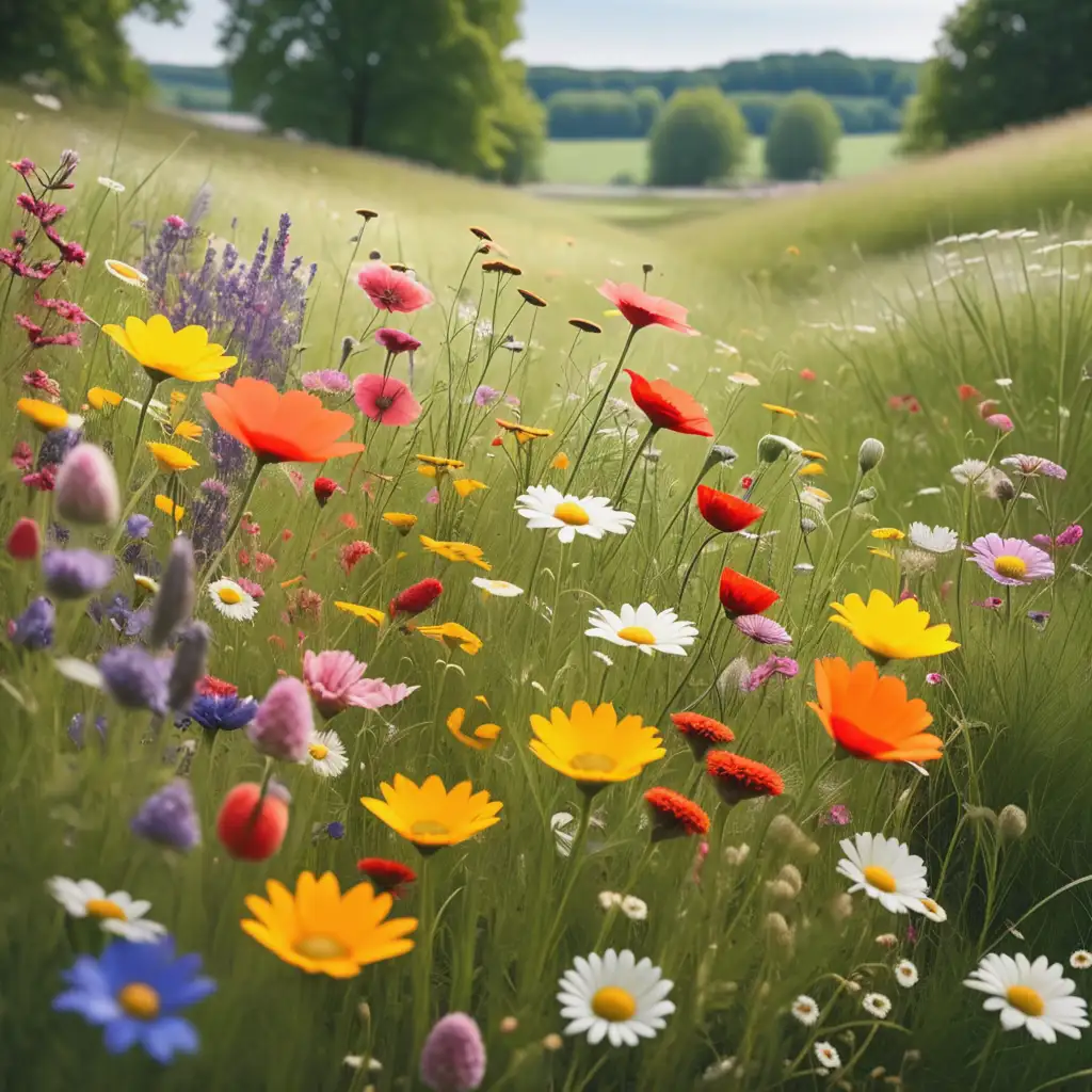 Colorful Blooming Meadow with Diverse Floral Varieties