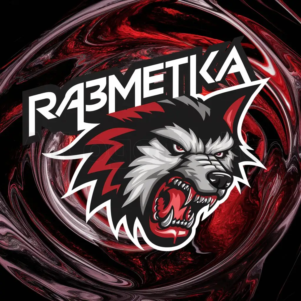 a logo design,with the text "Ra3meTka", main symbol:Angry Wolf bloody,complex,clear background