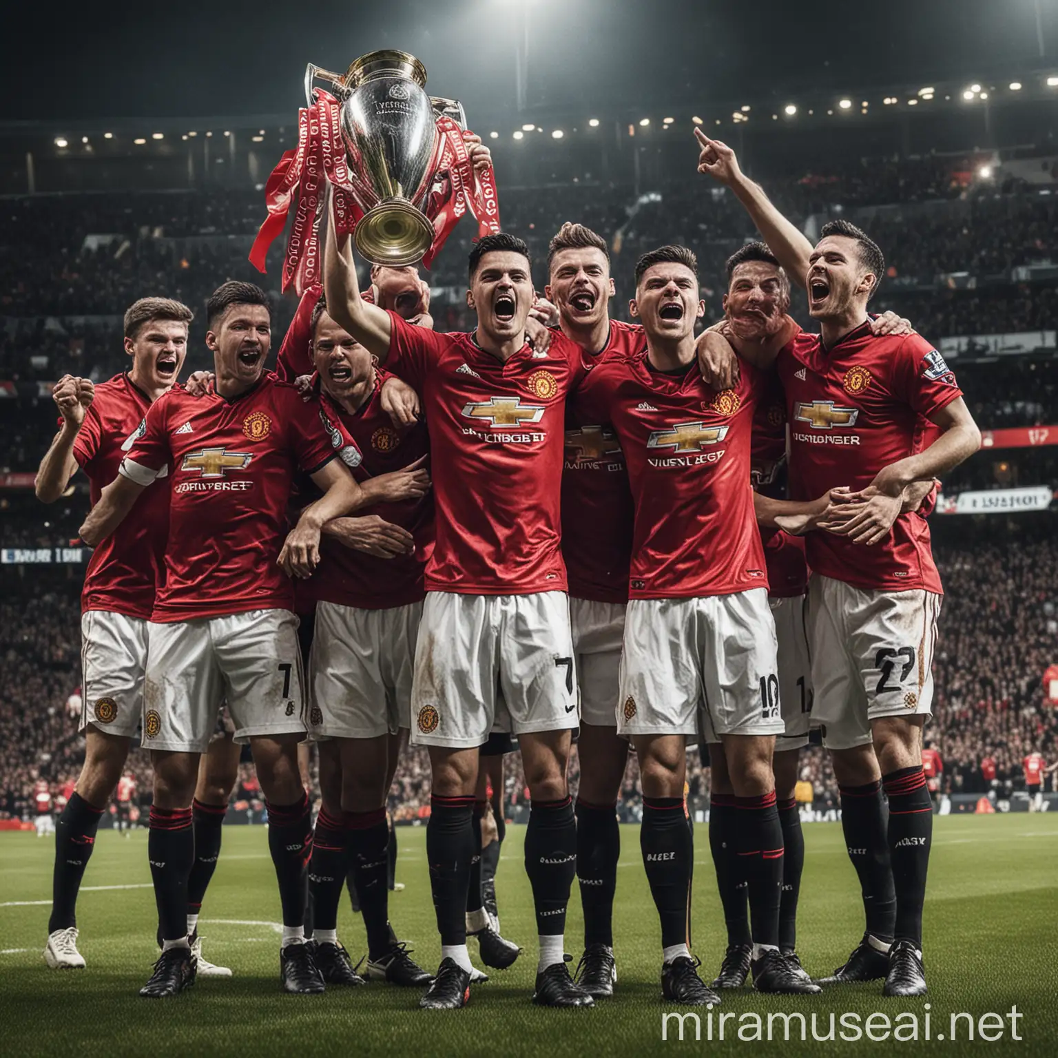 create an image of Manchester United winning champions league