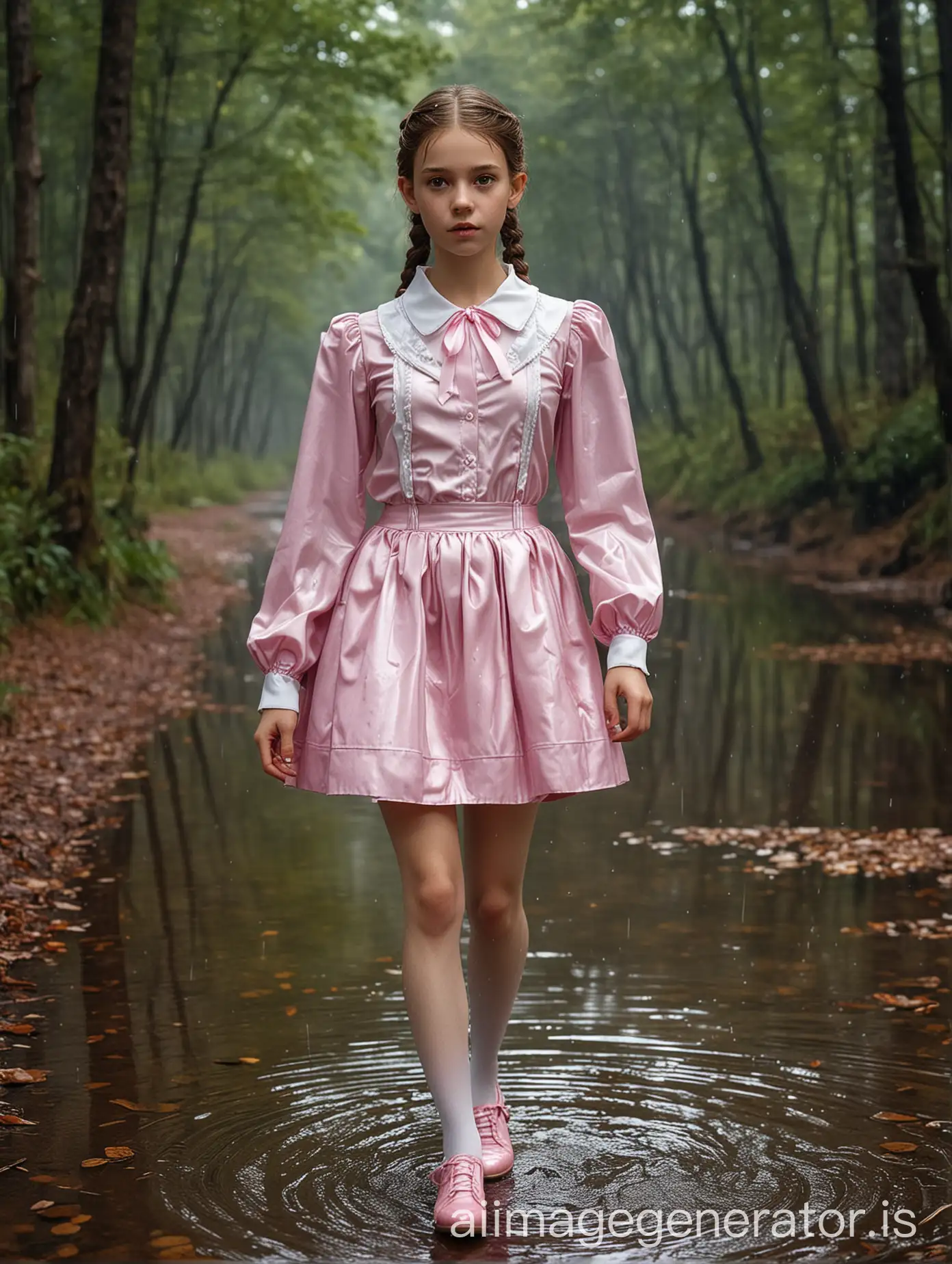 Ultra-HD-Realistic-Photography-Skinny-French-Girl-Emerging-from-Forest-Lake-in-Rain