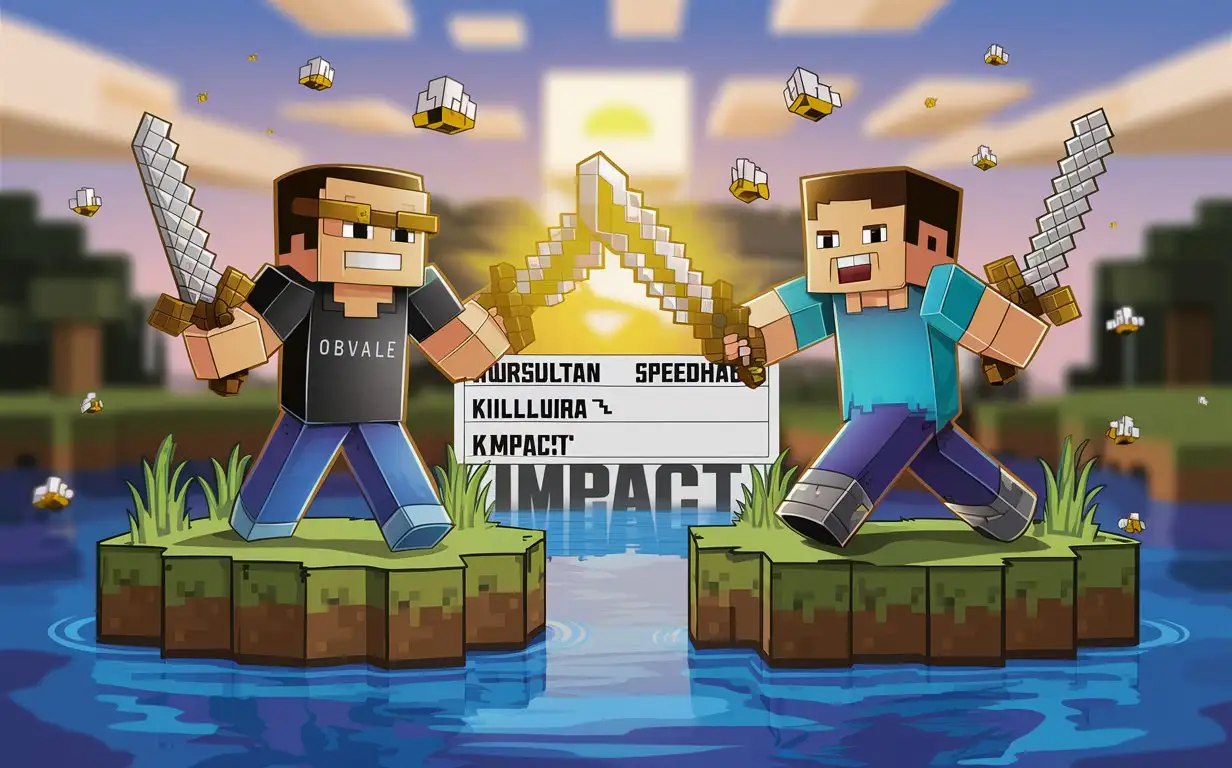 Minecraft-Duel-Steve-vs-Hacker-with-Bees-and-Sunset-Background