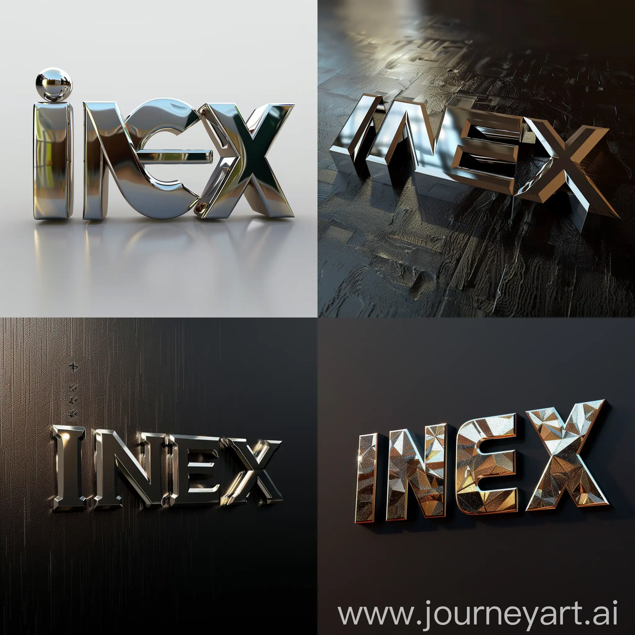 Logo INEX with metallic letters, reliable, honest, friendly
