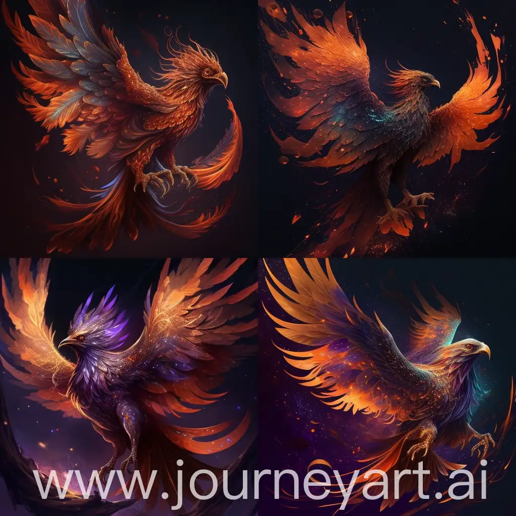 The image of a beautiful phoenix that has spread its feathers to the sky and is flying
