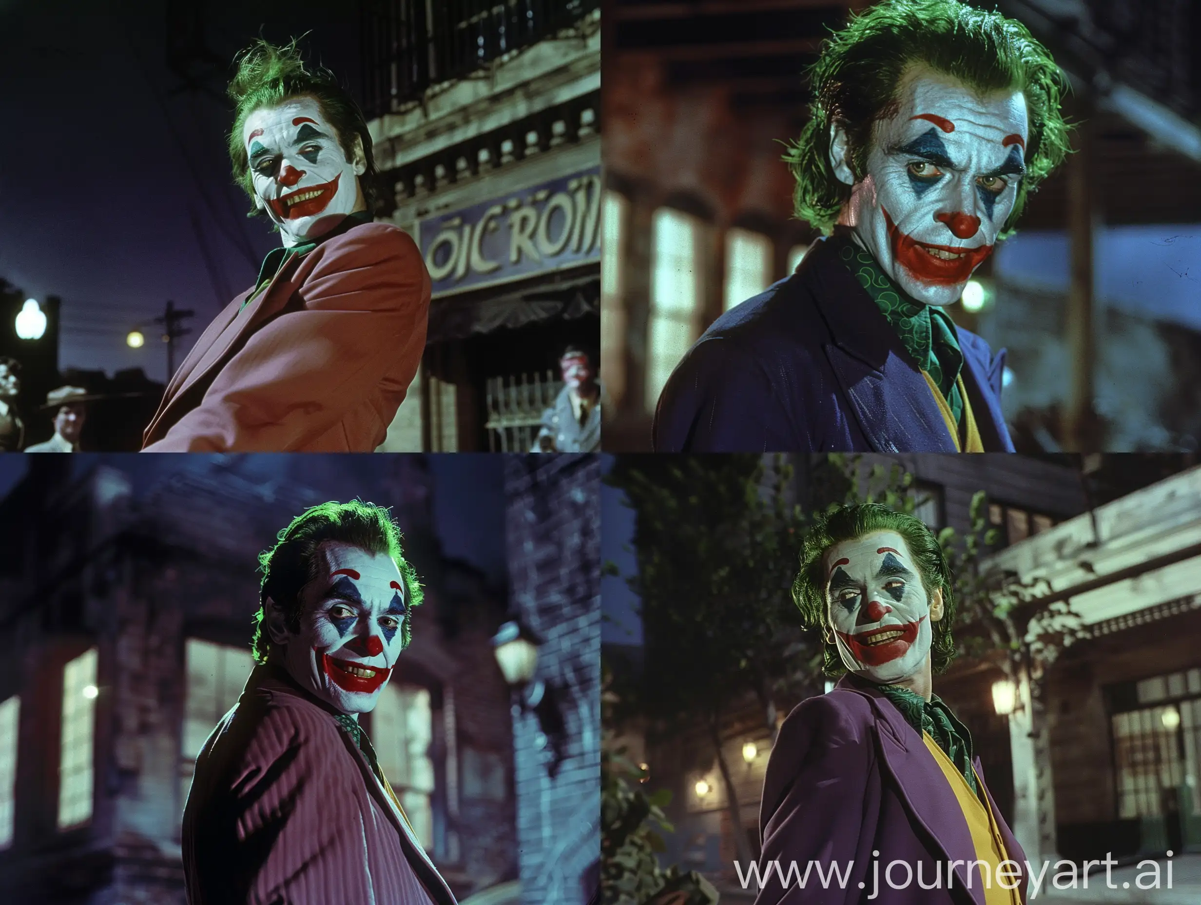 shot of the Joker,at night,1950's super panavision 70,colory image
