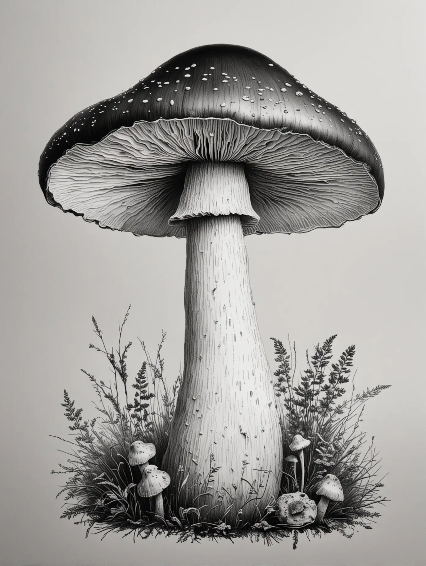 simple black and white traditional mushroom drawing
