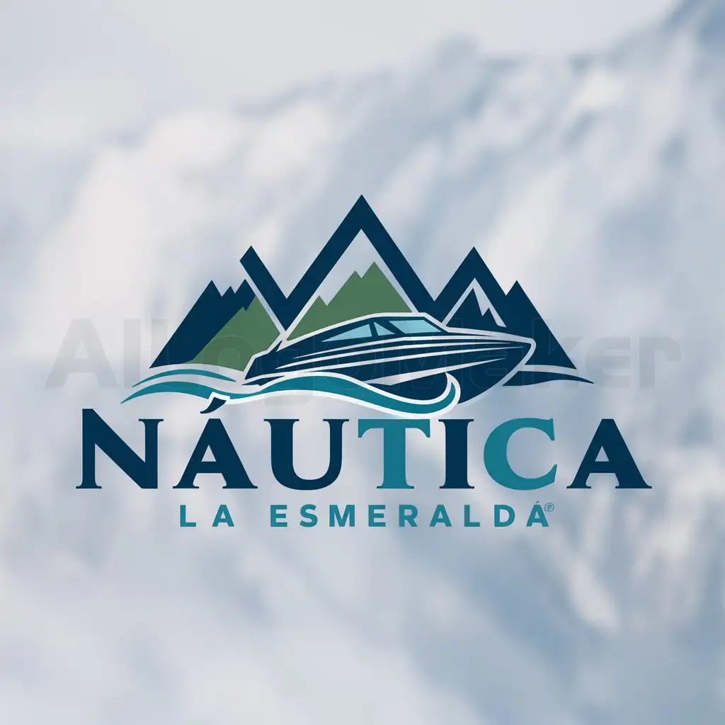 a logo design,with the text "Náutica La Esmeralda", main symbol:A dynamic speedboat with waves and mountains in the background.,Moderate,be used in Travel industry,clear background