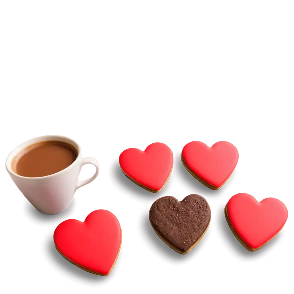 Heart shaped cookies for valentine's day and a cup of coffee