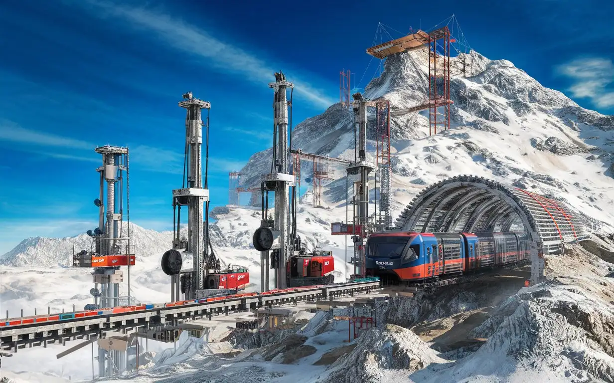 Realistic High Altitude Mountain Rail Line Construction with Drilling Tunnel Machines