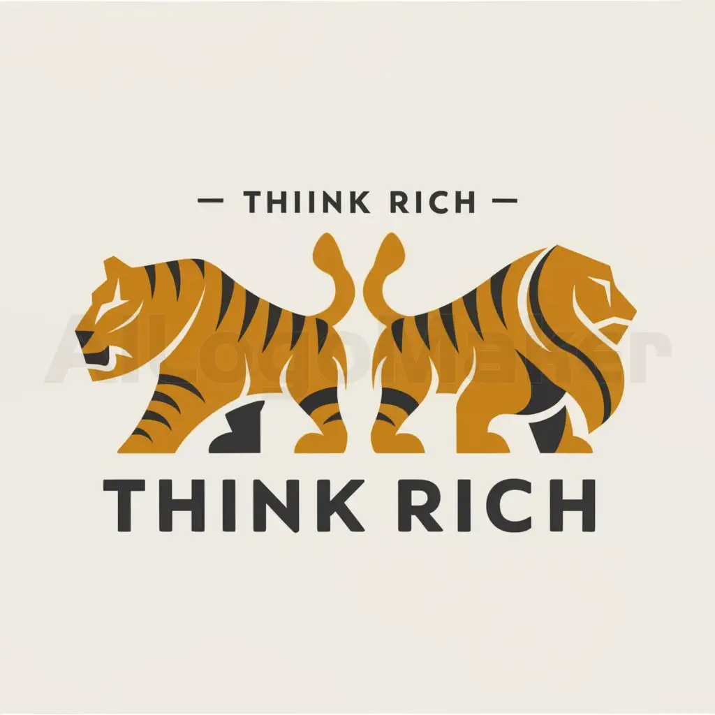 a logo design,with the text "Think rich", main symbol:Lion, tiger,Minimalistic,clear background