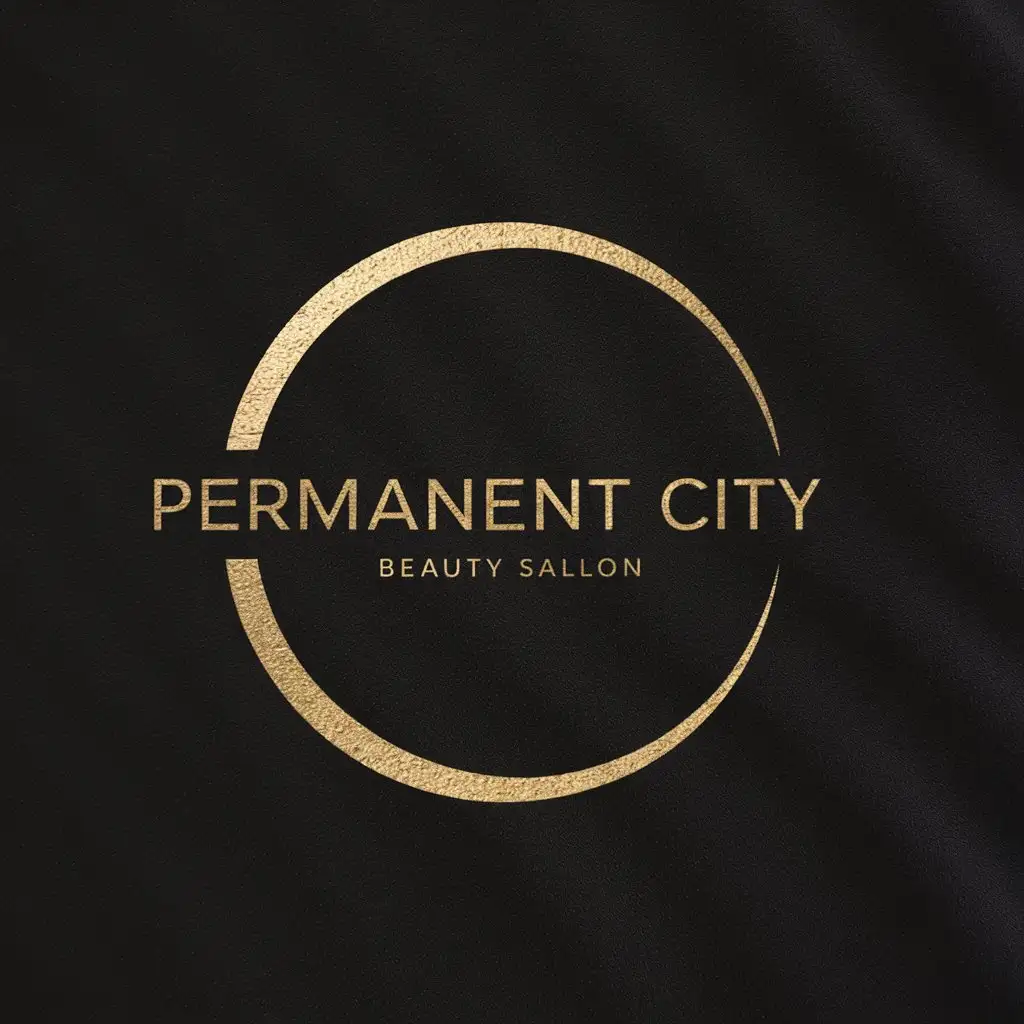 a logo design,with the text "Permanent City Glam", main symbol:modern and sleek circle logo, beauty salon theme, 'Permanent City Glam', preferred color is gold, black background,Moderate,clear background