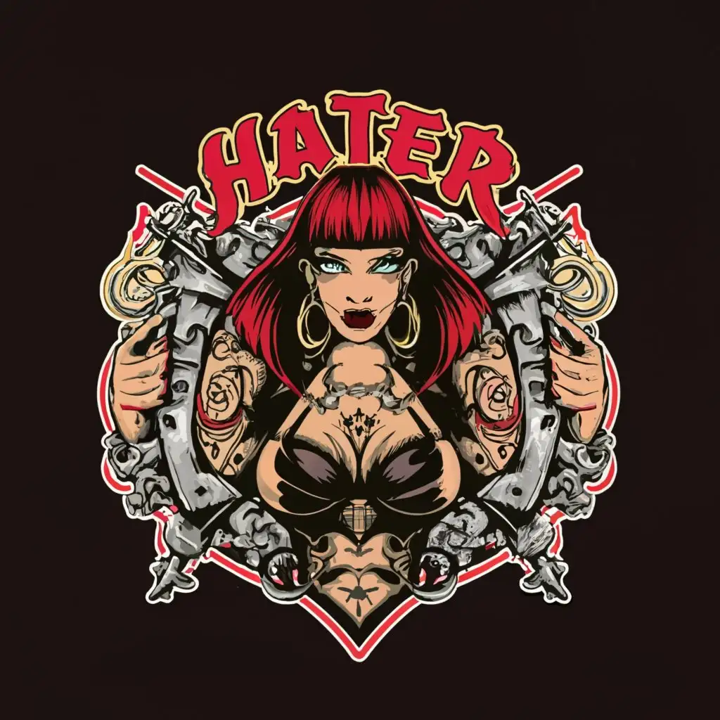 a logo design,with the text "HateR", main symbol:Gang with sexy girl,complex,be used in Dark industry,clear background