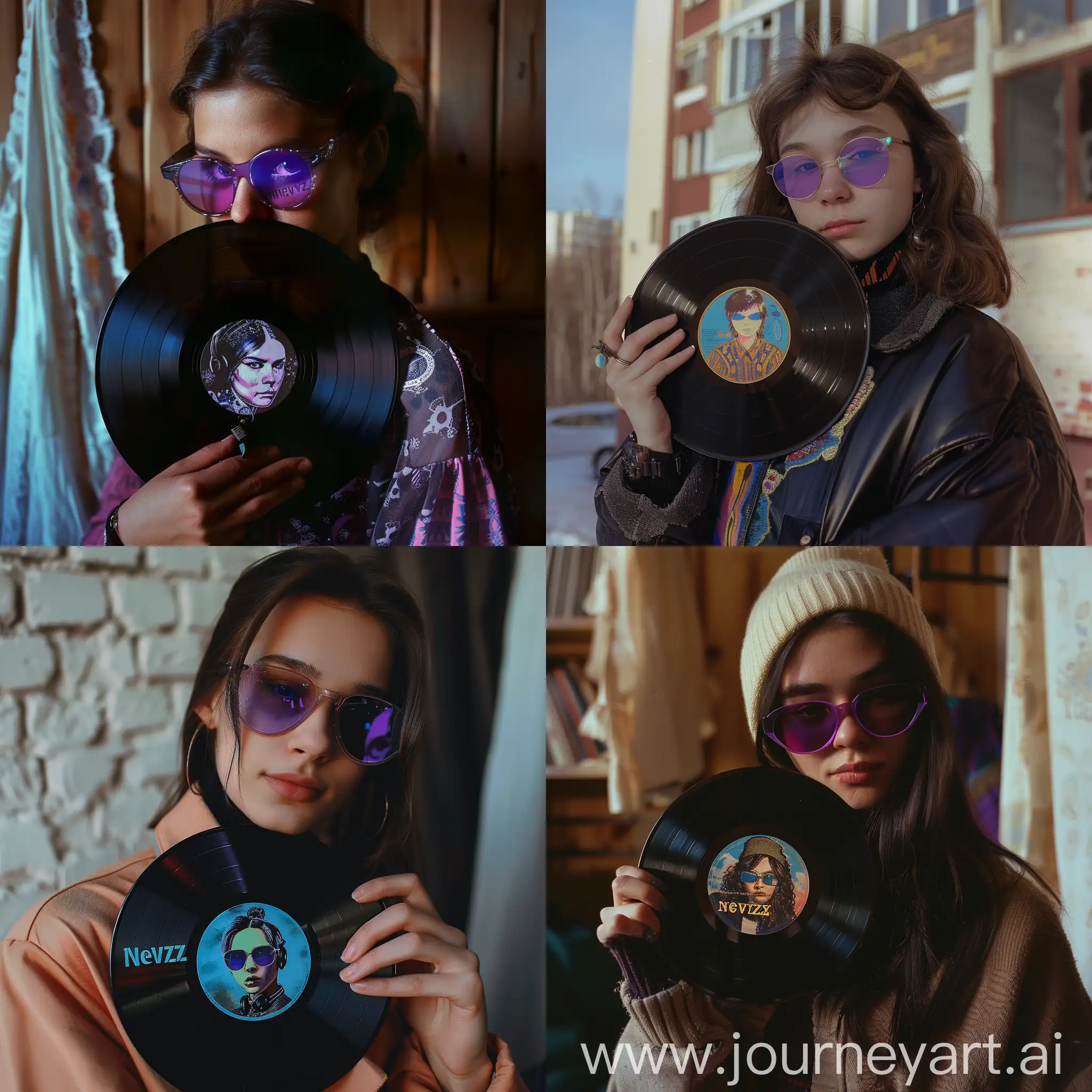 EighteenYearOld-Girl-Pioneer-Holding-Vinyl-Record-with-Cyberpunk-DJ-Image-in-PurpleBlue-Tinted-Glasses