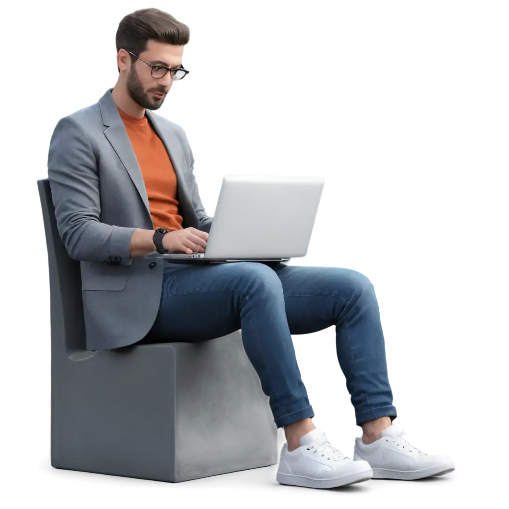 men sitting using laptop 3d