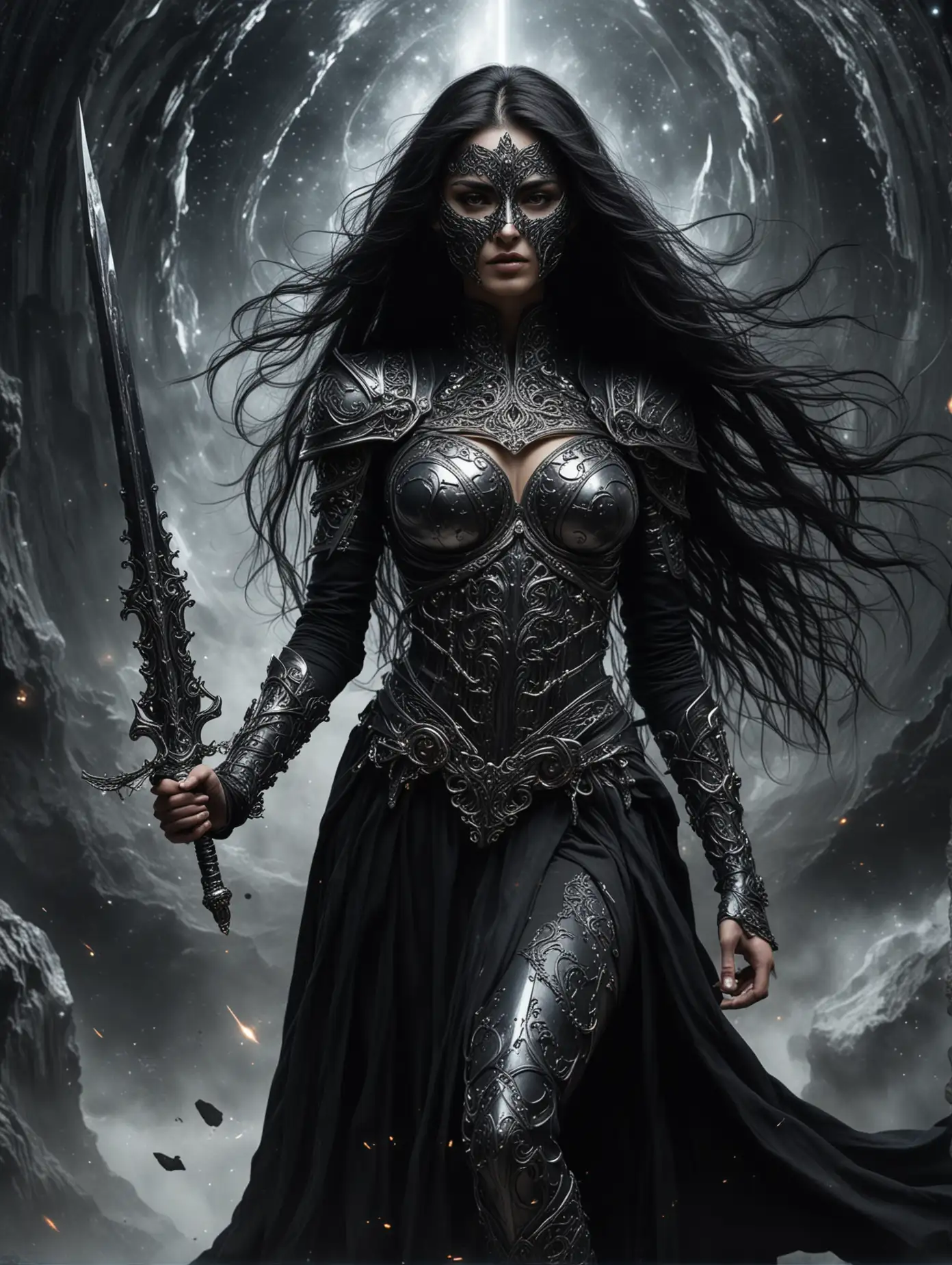 Mystical-Dark-Priestess-Warrior-Woman-Stands-Against-the-Abyss