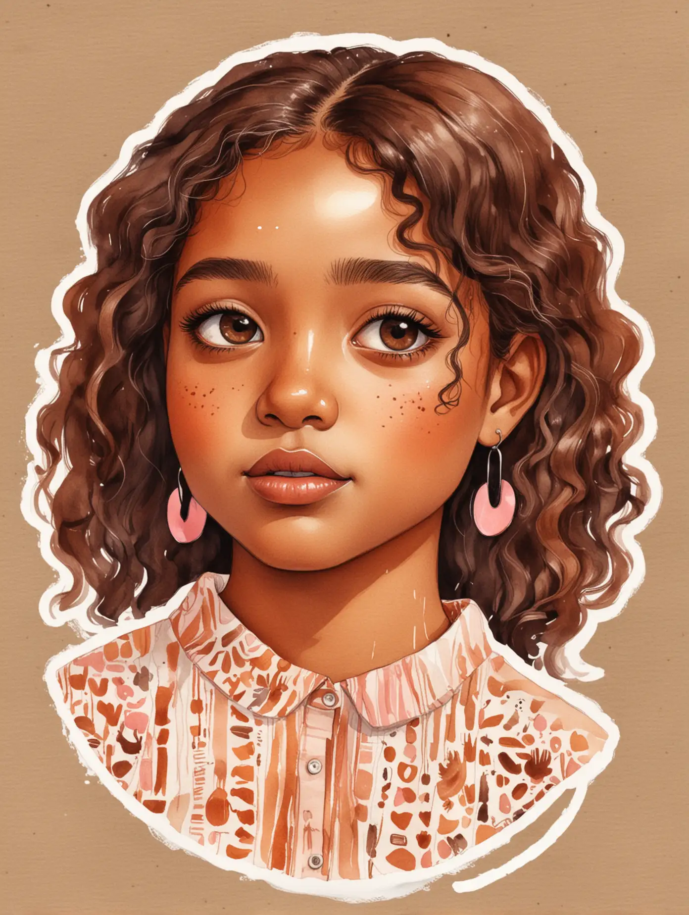 Diverse Brown Girls with Stickers in Watercolor Style