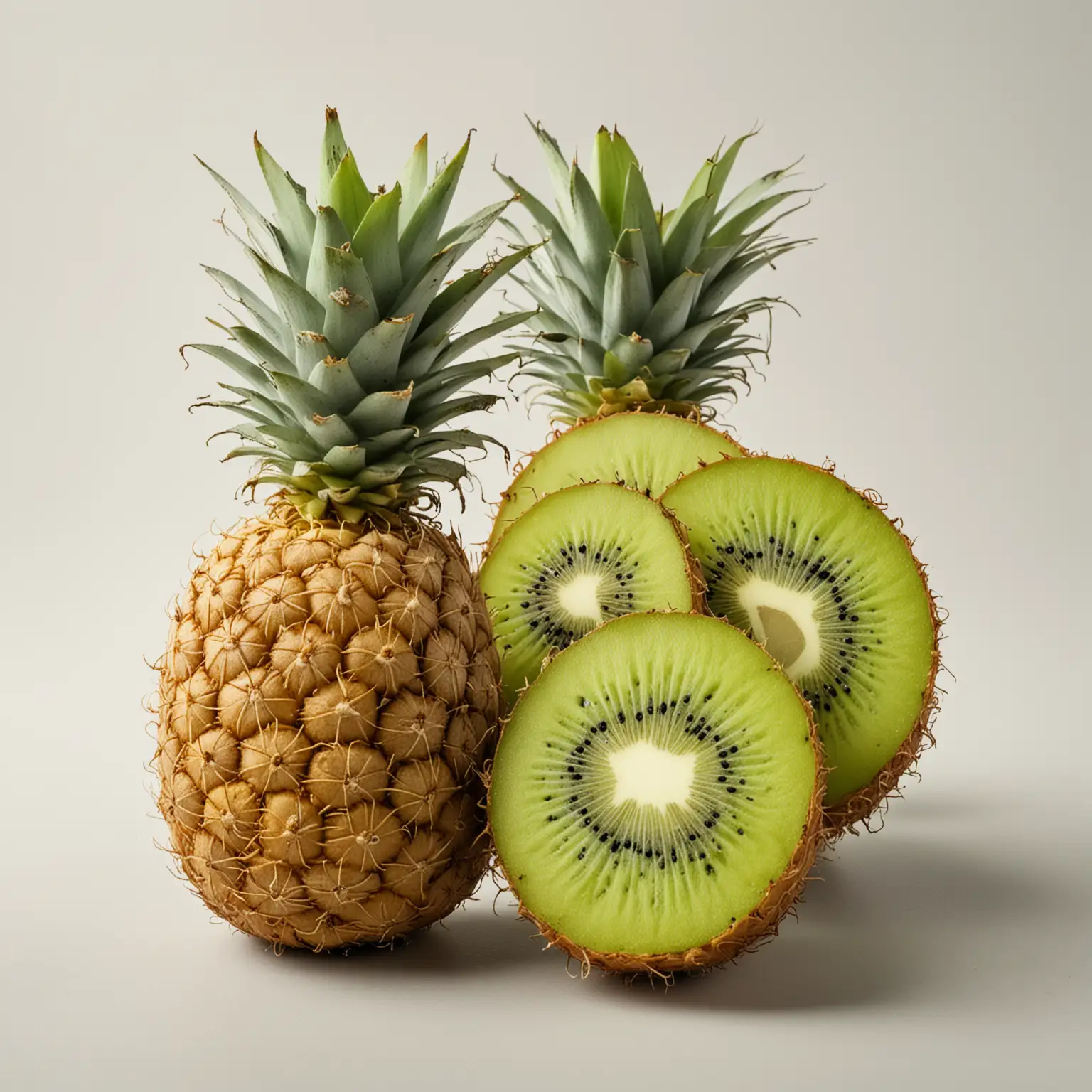 Fresh-Ananas-and-Kiwi-Halves-on-Clean-White-Background