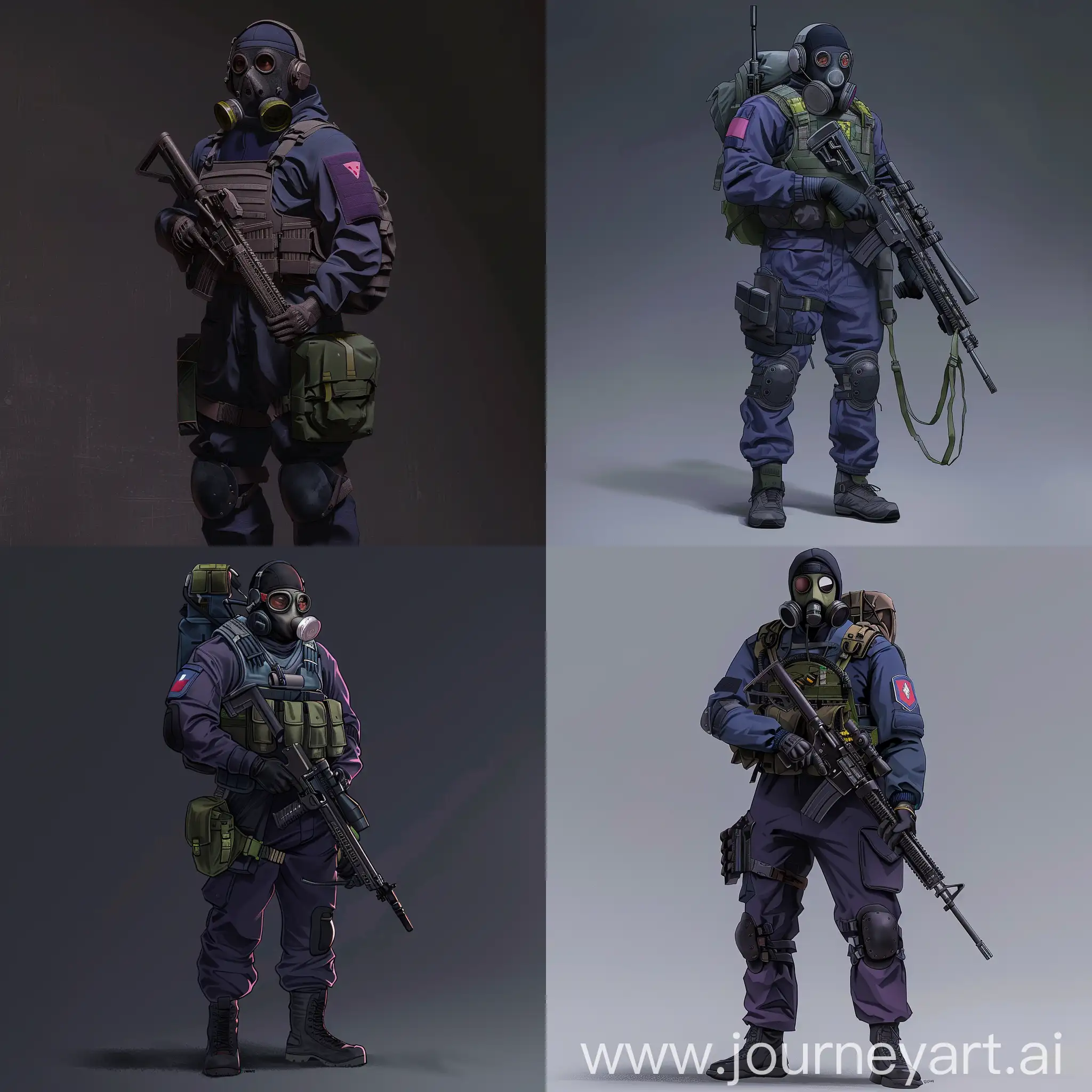 Mercenary-Sniper-in-Dark-Purple-Military-Jumpsuit-with-Gas-Mask