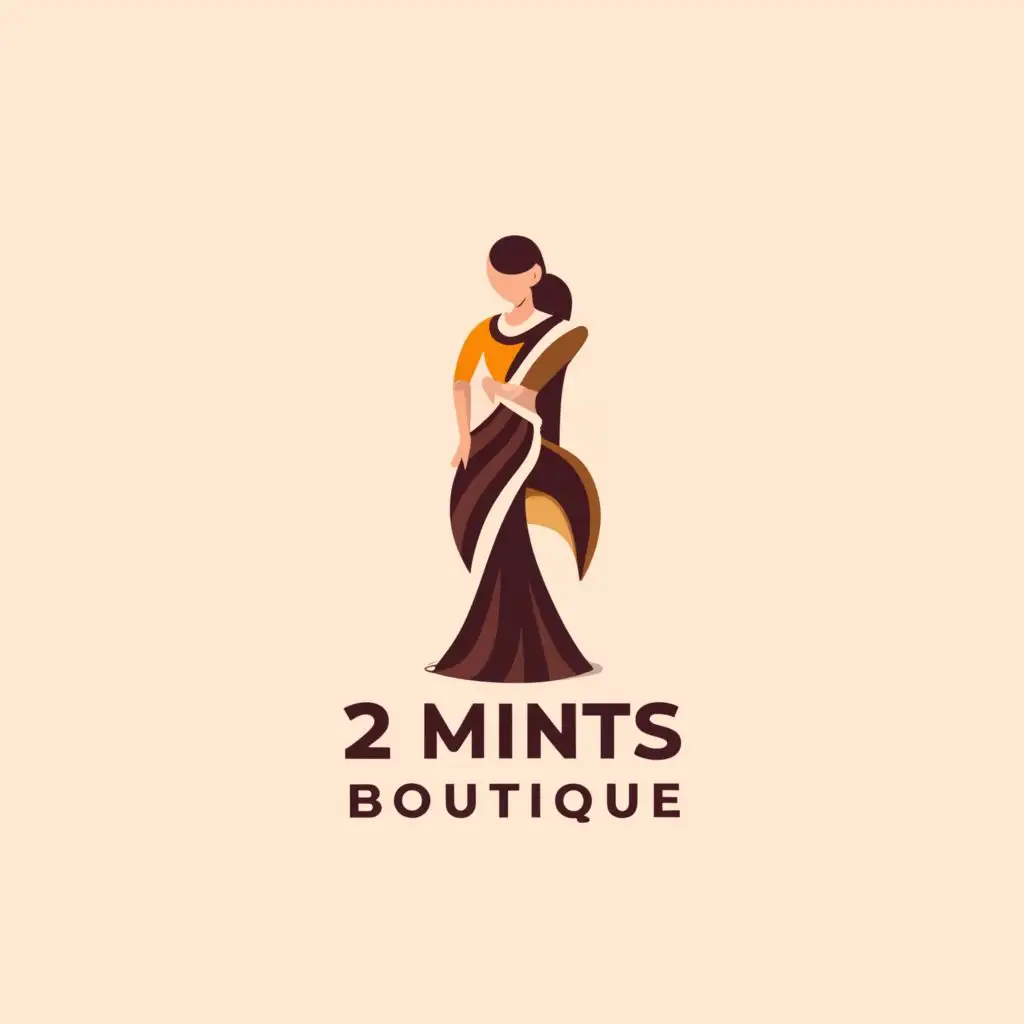 a logo design, with the text '2 Mins Boutique', main symbol: girl wearing saree, Minimalistic, clear background