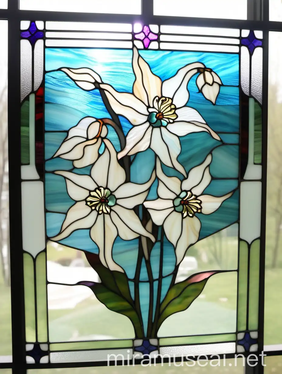 Tiffany Colored Glass Columbine Pattern Adorning Living Room Stained Glass Window