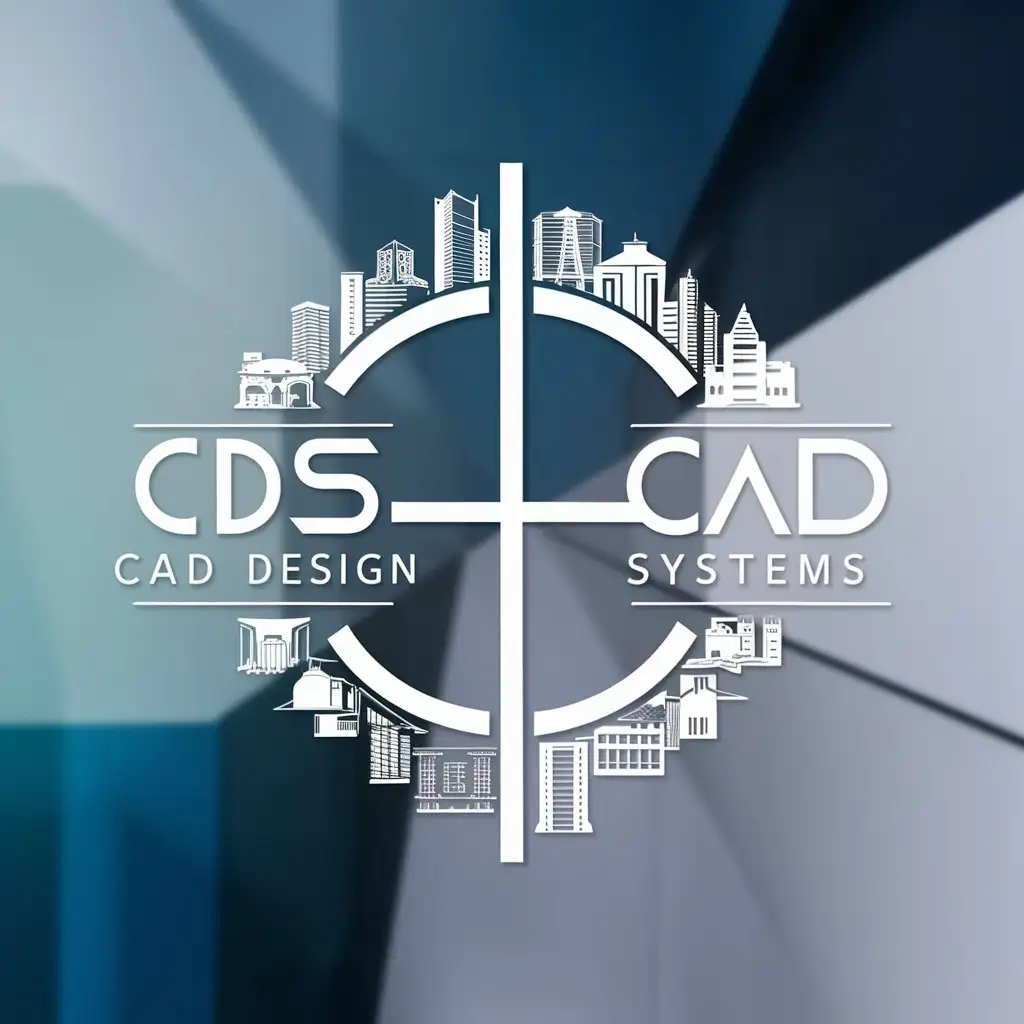 a logo design,with the text "CDS cad design systems", main symbol:this logo should includes crosshairs and The new design must be feature a variety of building designs in the background,Moderate,clear background