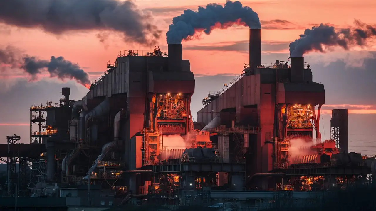a REALISTIC massive metal production making metals in evening