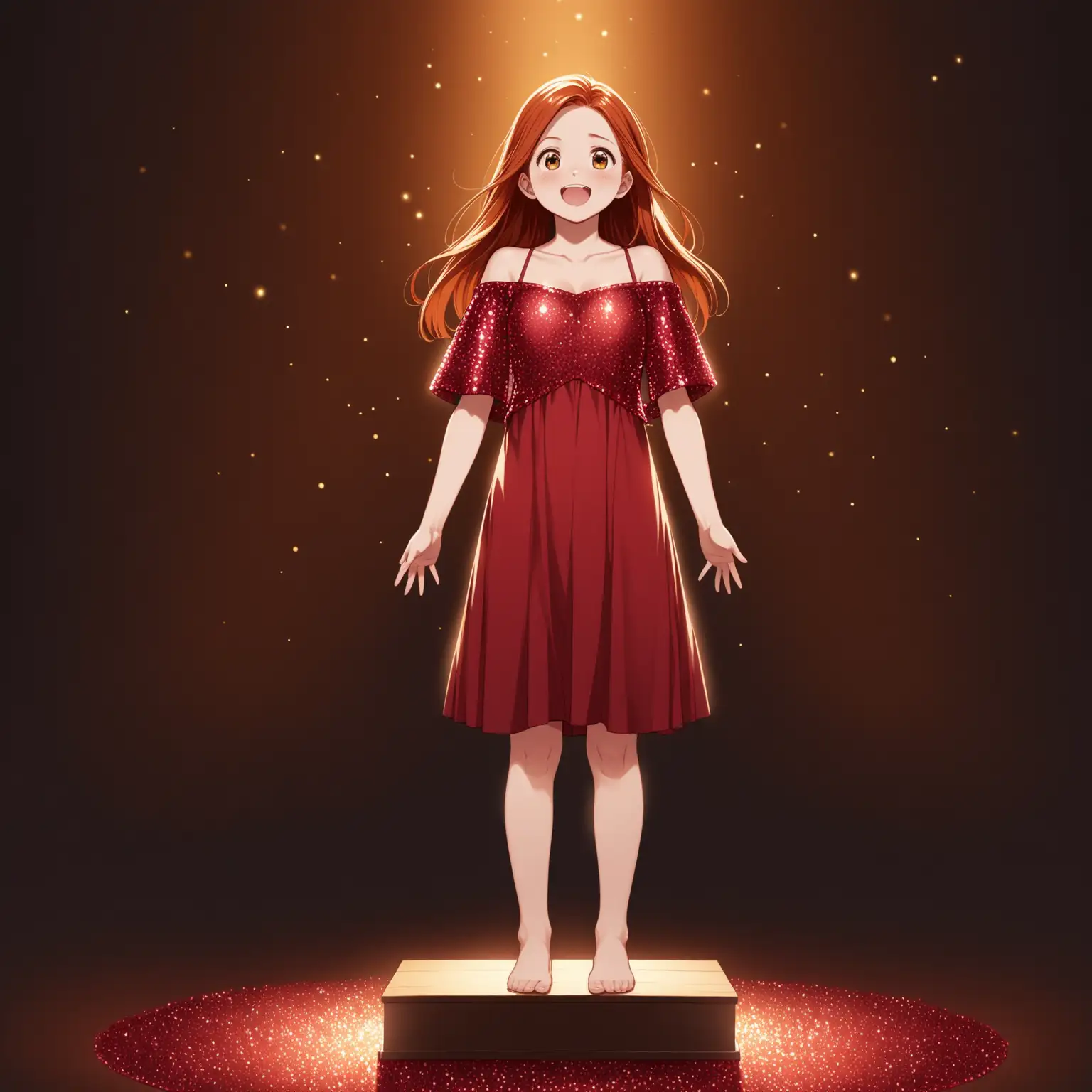Ecstatic Ginny Weasley in Red Sequin Graduation Dress
