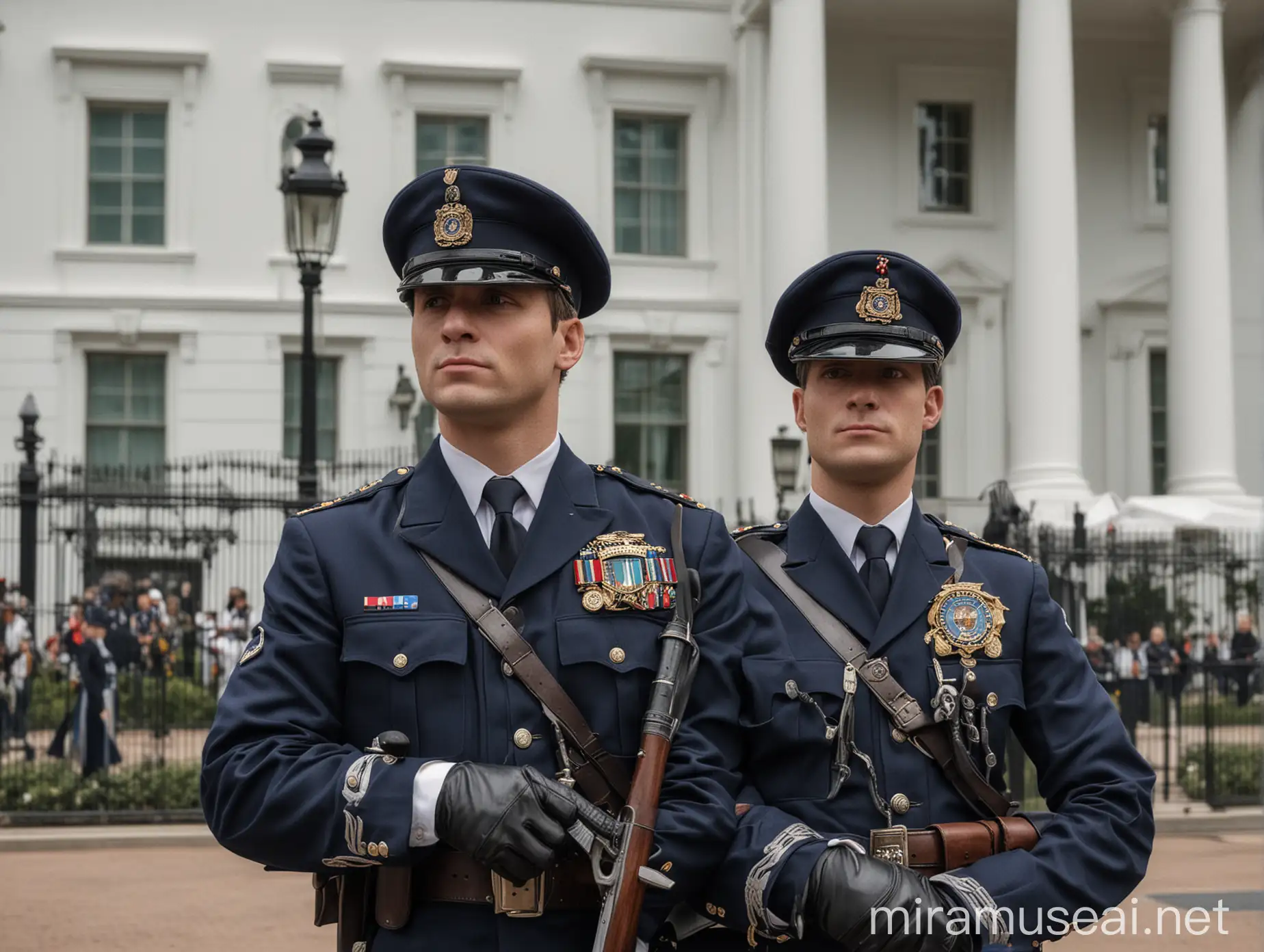 Security Guards in DarkBlue Uniforms Protecting the White House