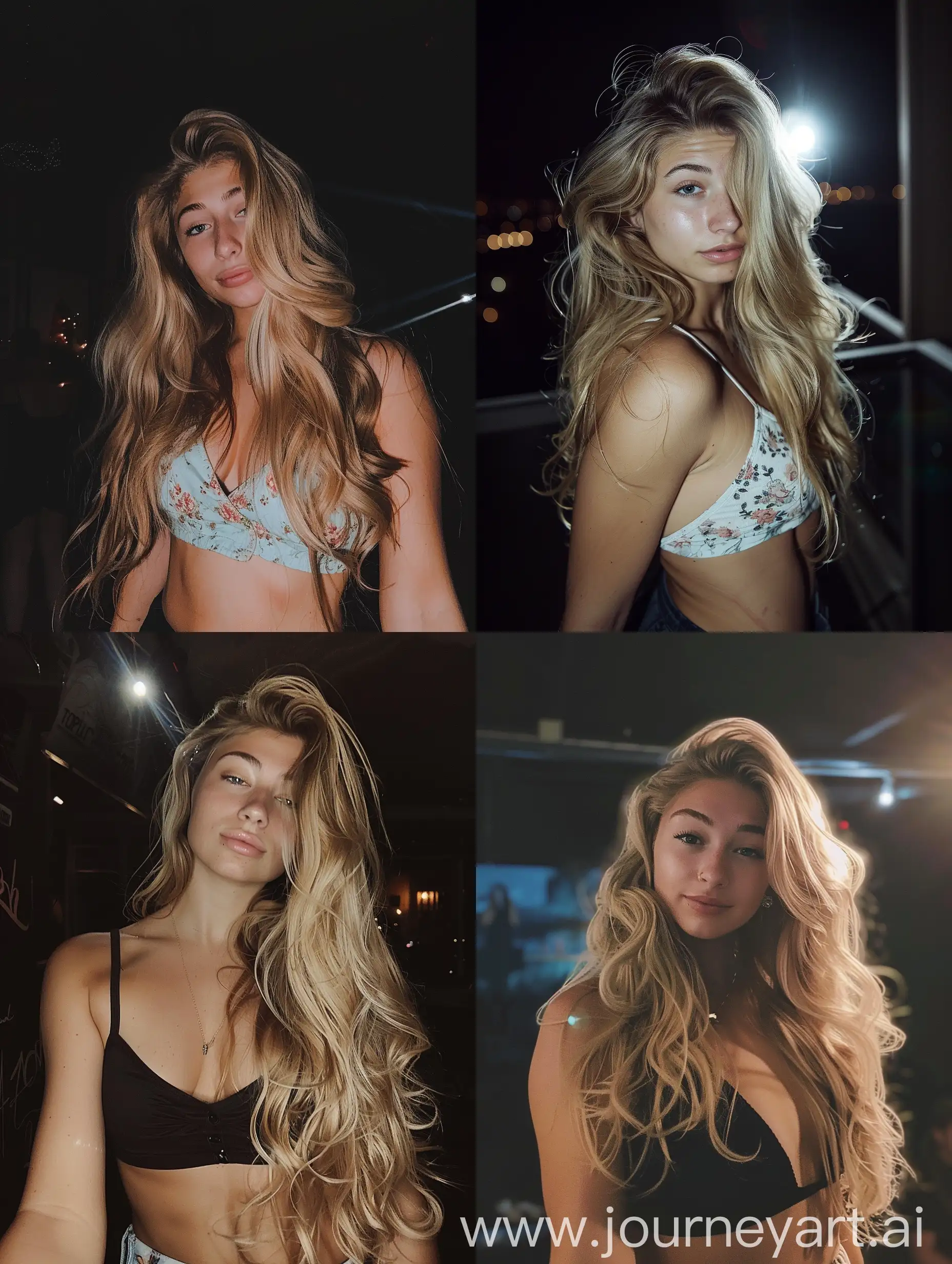 1 girl, 19 years old,  blond hair, at the party, at night, flash, flash light, , makeup, beauty, black dress, fitness