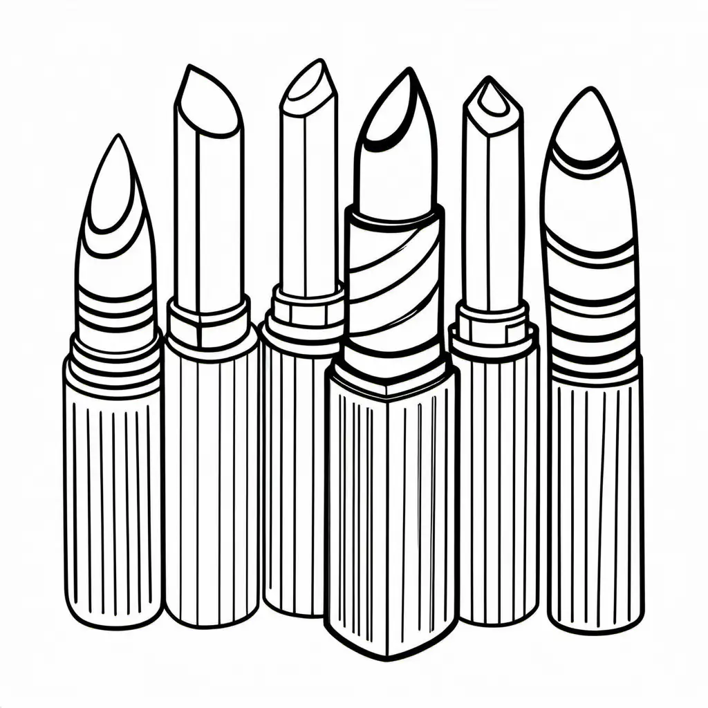 Vintage Lipsticks Coloring Page for Kids Clean Line Art on White Background in HD