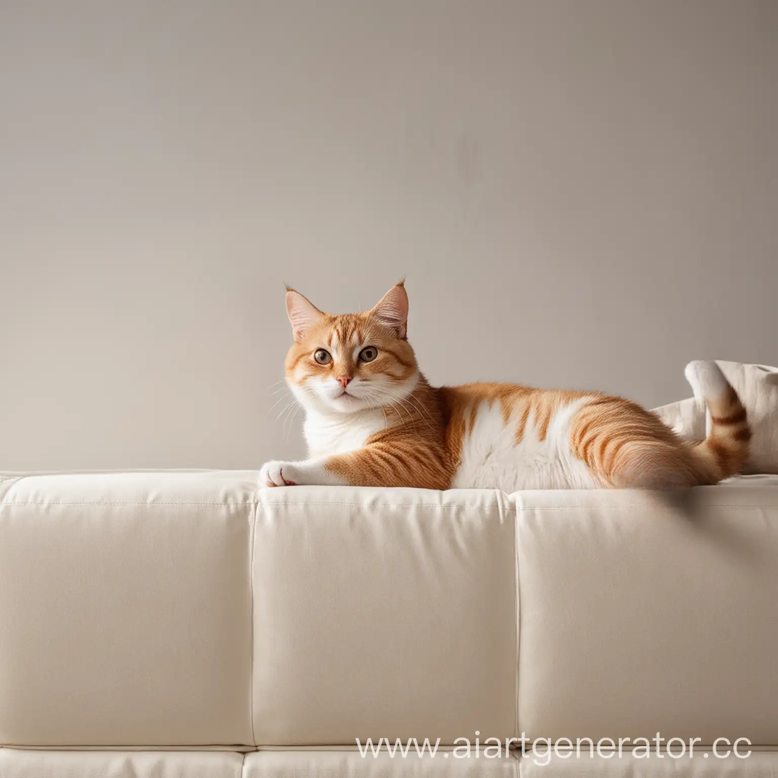 Happy-Cat-Relaxing-on-Light-Sofa