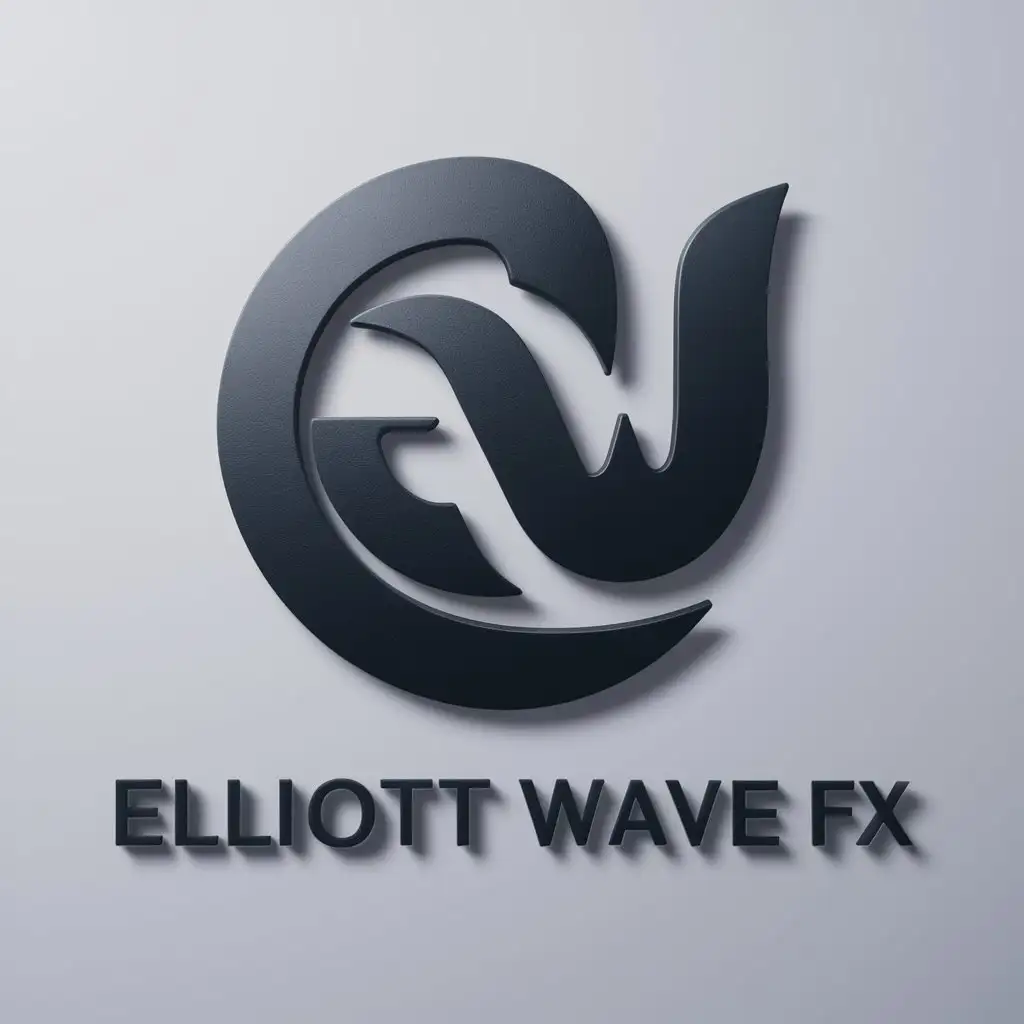 a logo design,with the text "Elliott Wave Fx", main symbol:colors should be black matte and hidden EW symbol and should be dark and light,complex,clear background