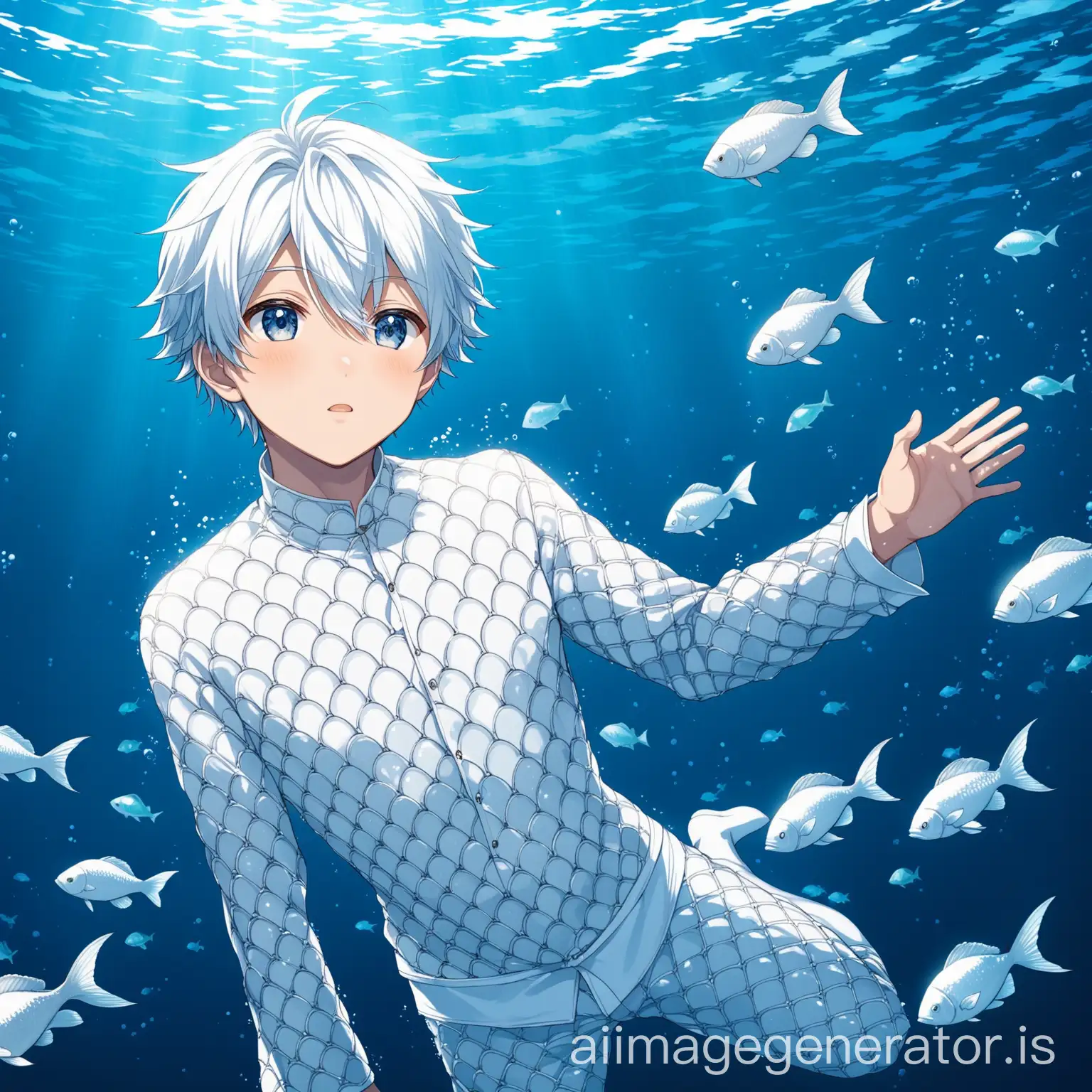 anime boy in white fishscale underwater