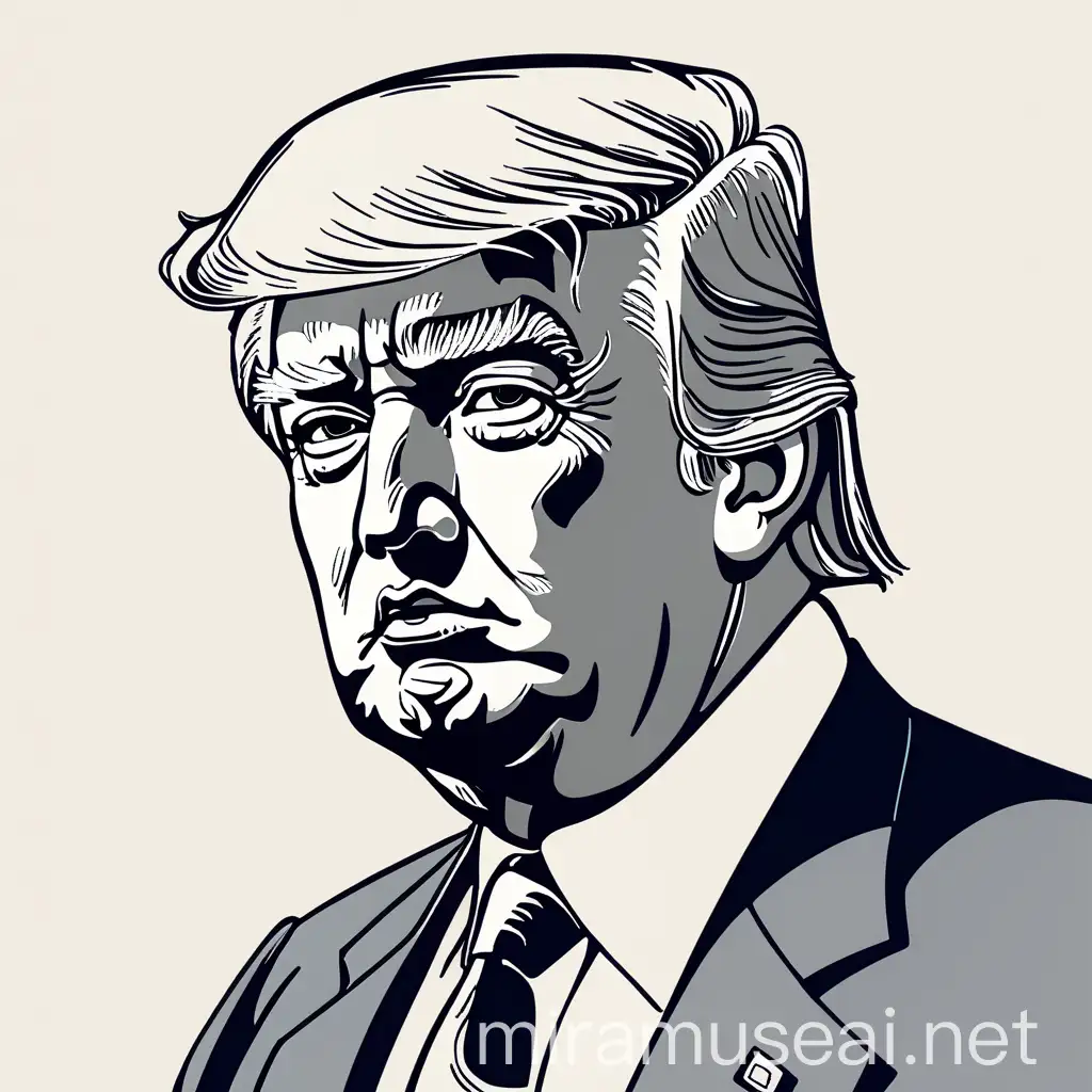 Retro HandDrawn Portrait of Donald Trump in 34 Angle