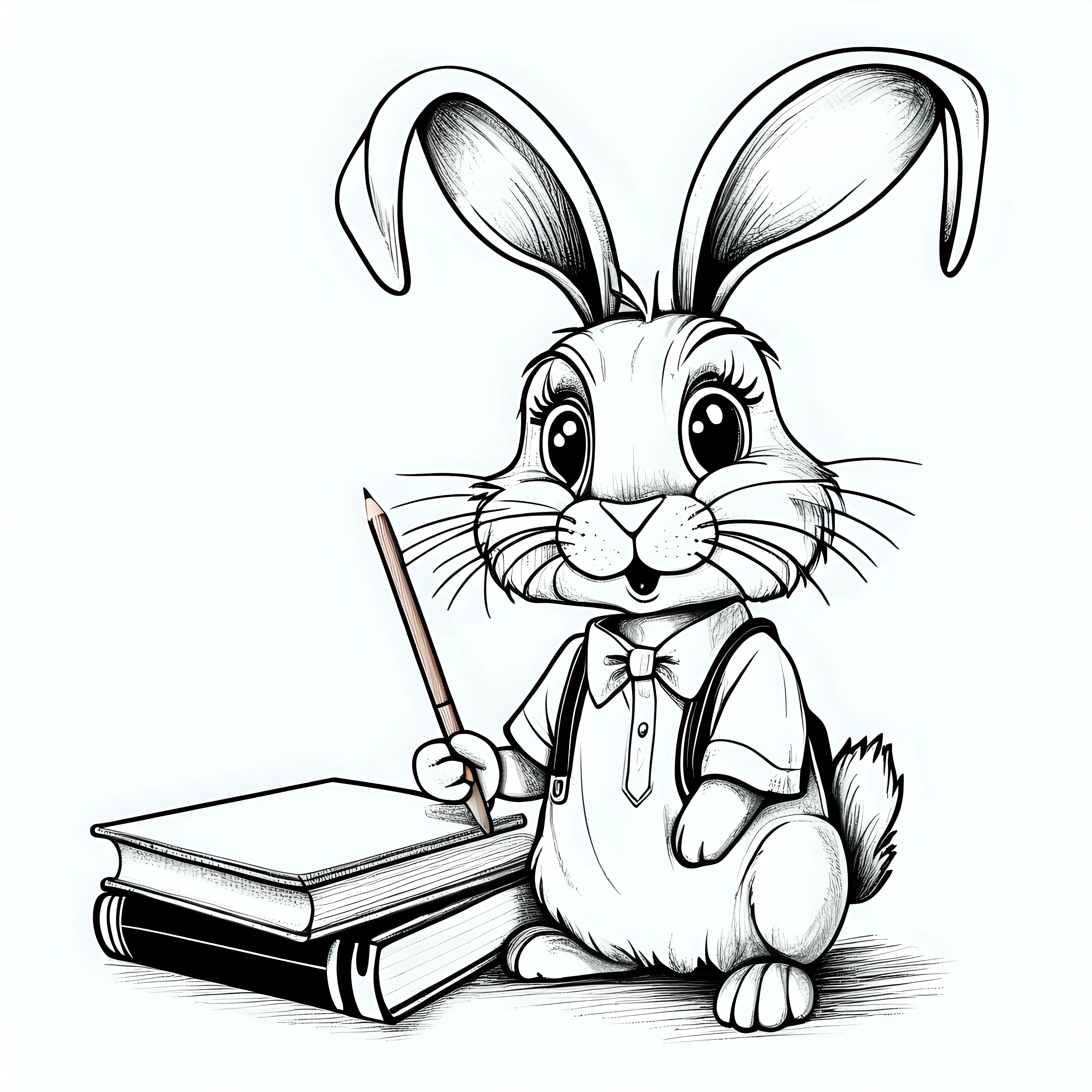 Cartoon Bunny Teacher Drawing in Sketch Book Style