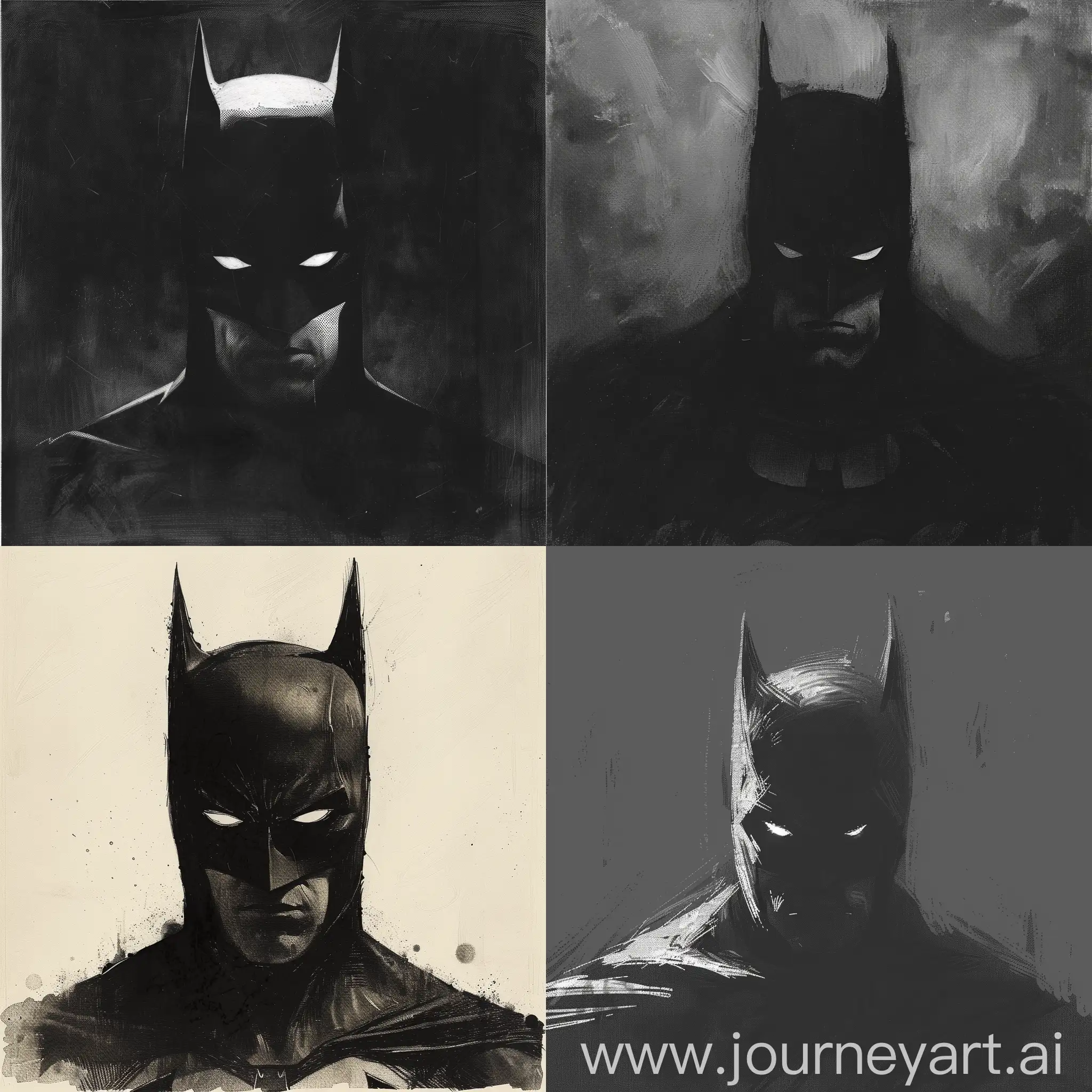 a pencil sketch of the silhouette of batman, solid colour, white eyes, front portrait,  creepy, ominous