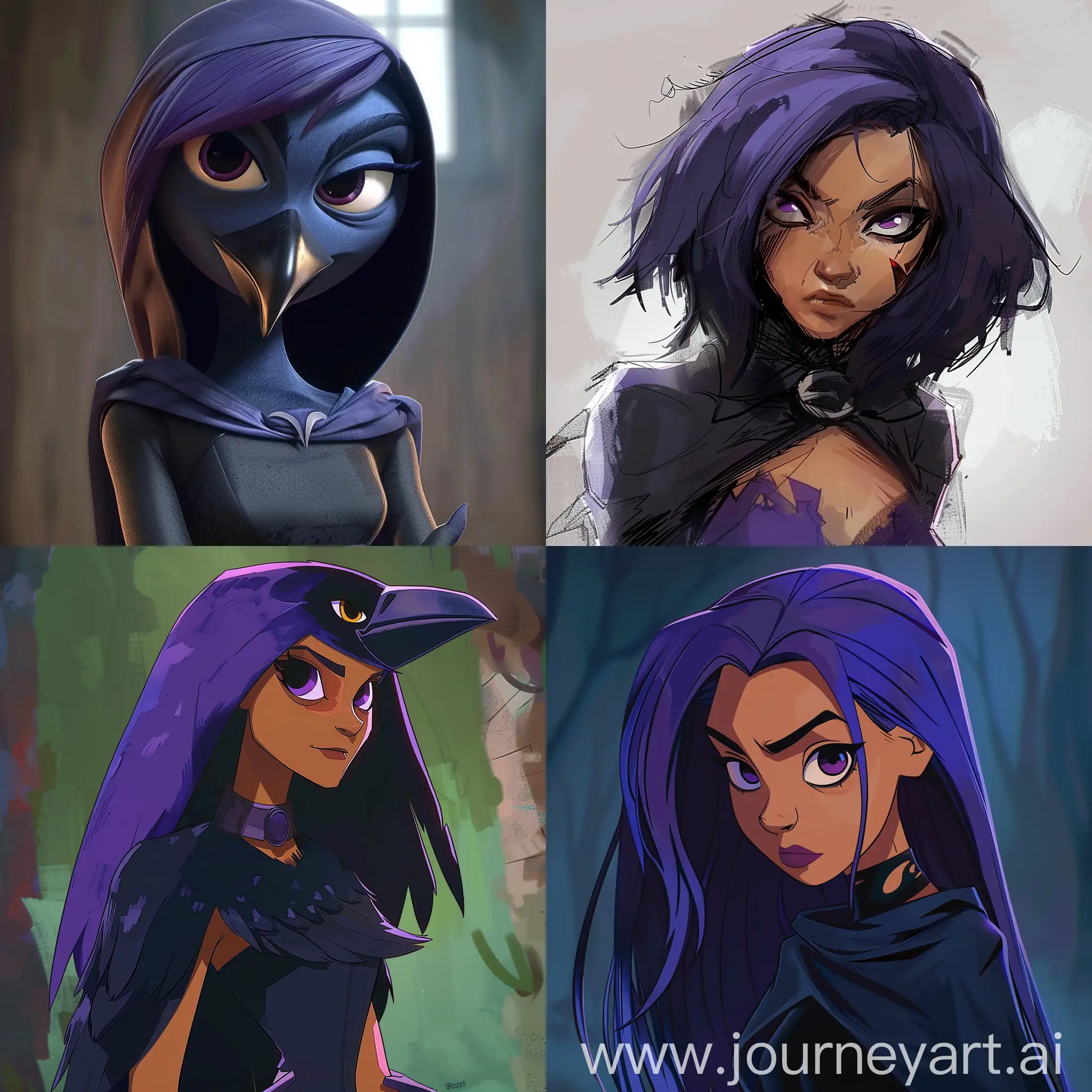 Raven from the cartoon teen titans from 2003 in pixar style
