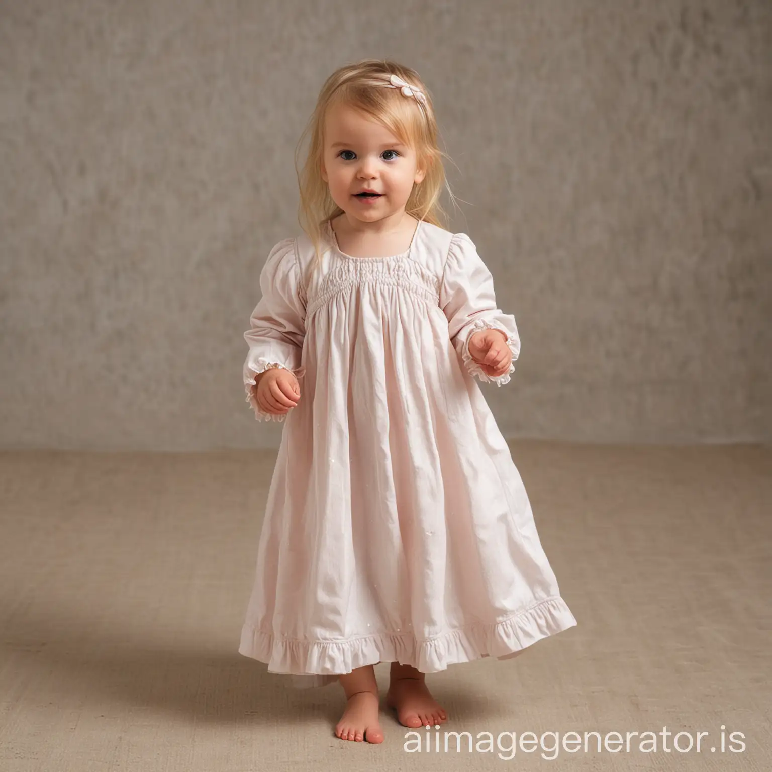 Cute-Baby-Girl-Standing-in-Dress-Gown