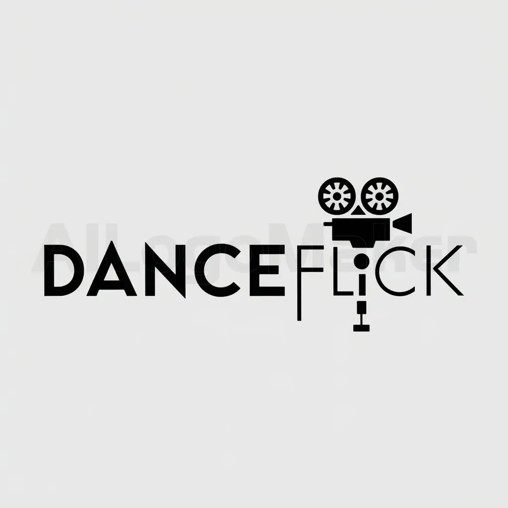 a logo design,with the text "DanceFlick", main symbol:camara de cine,Minimalistic,clear background