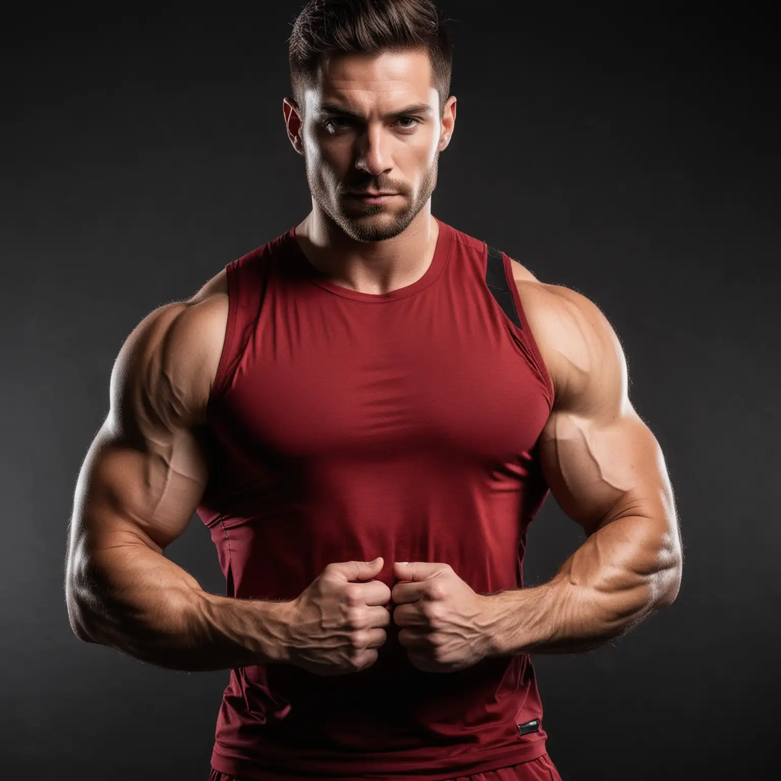 gym recovery man wearing dark red with black background