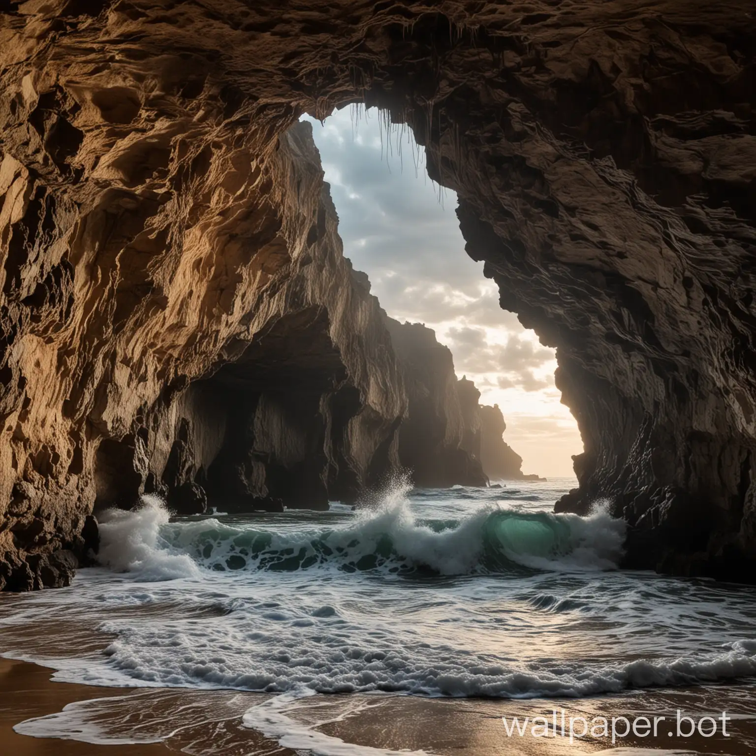 An empty cave with the echo of waves flowing in it