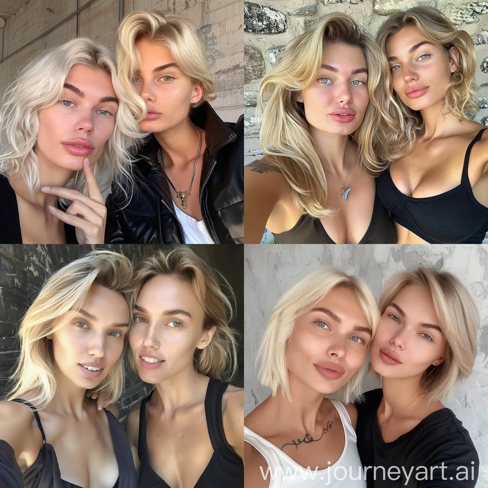 Photo: A blonde Russian super model woman with chiseled jawline and her average looking friend  taking a selfie --v 6.0