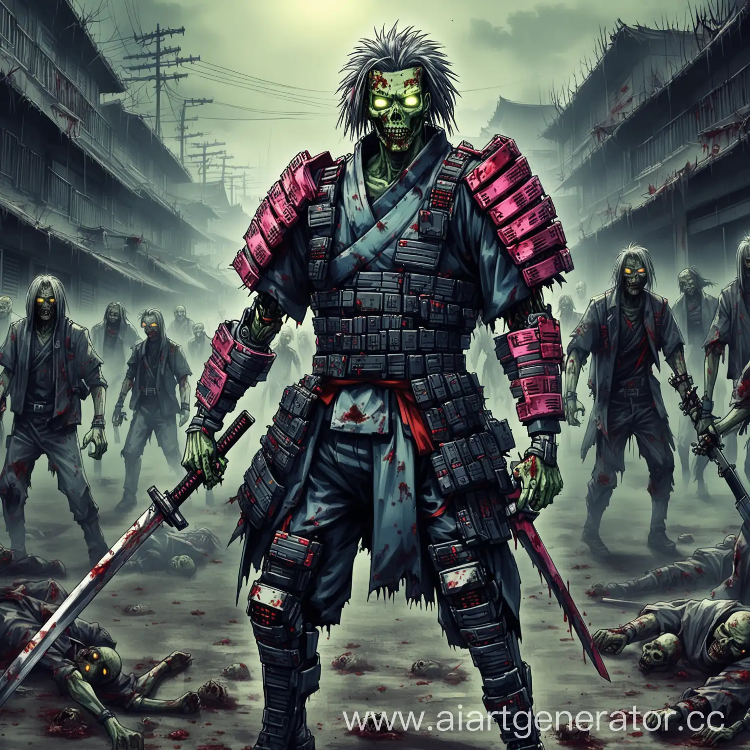 Cyber-Samurai-Battling-Zombies-in-PostApocalyptic-World