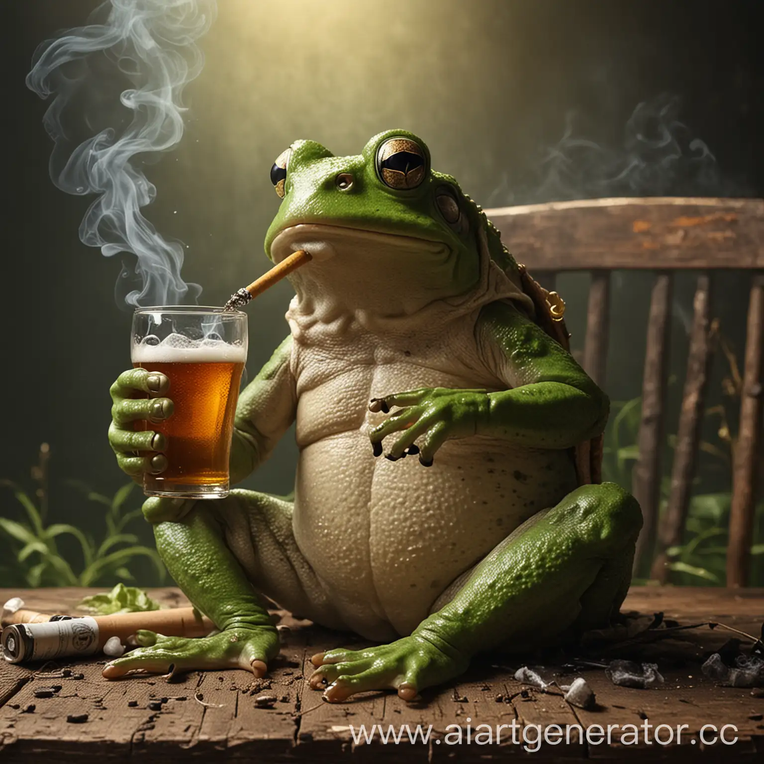 лягушка пьет пиво и курит