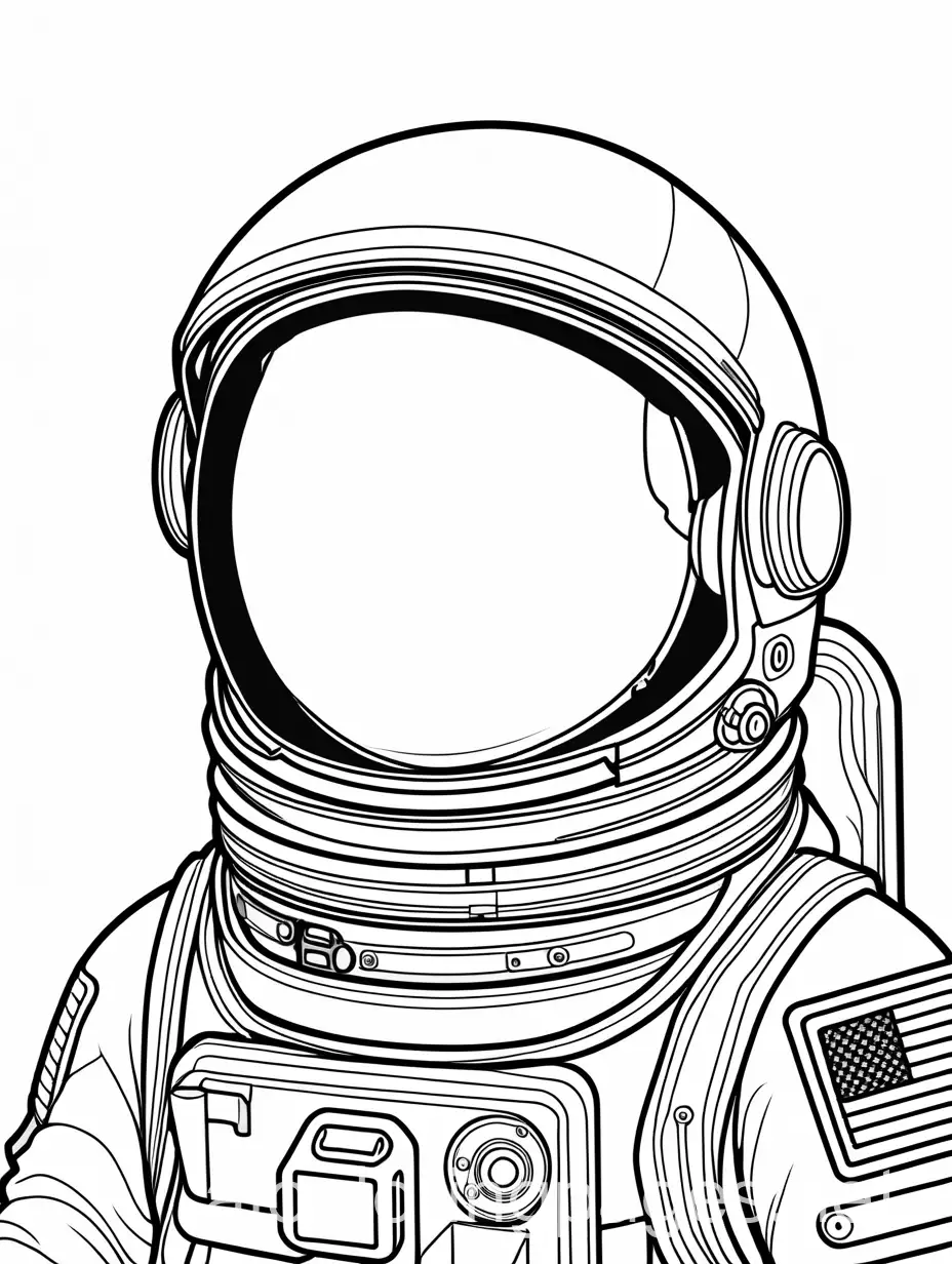 an astronaut simple, Coloring Page, black and white, line art, white background, Simplicity, Ample White Space