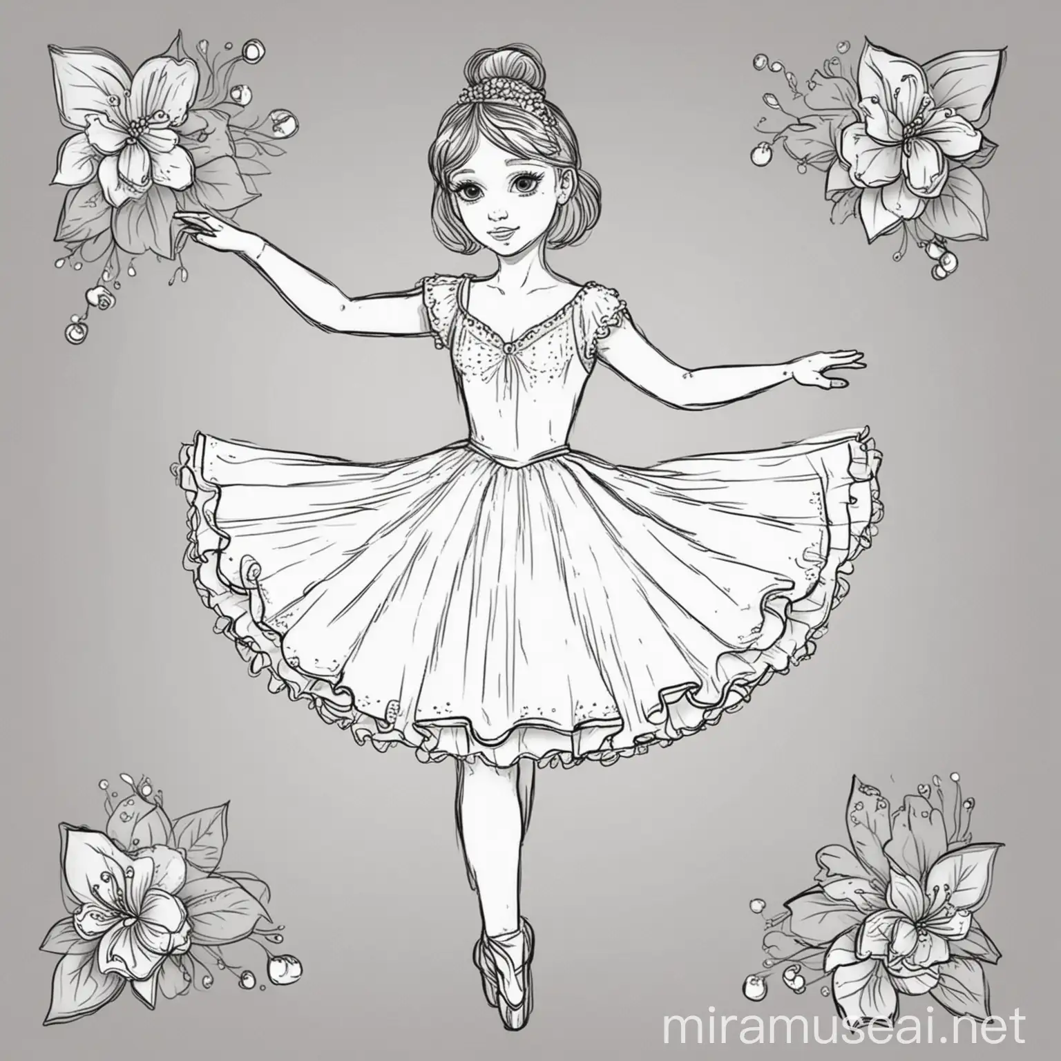 Cartoon Ballerina Coloring Page for Kids