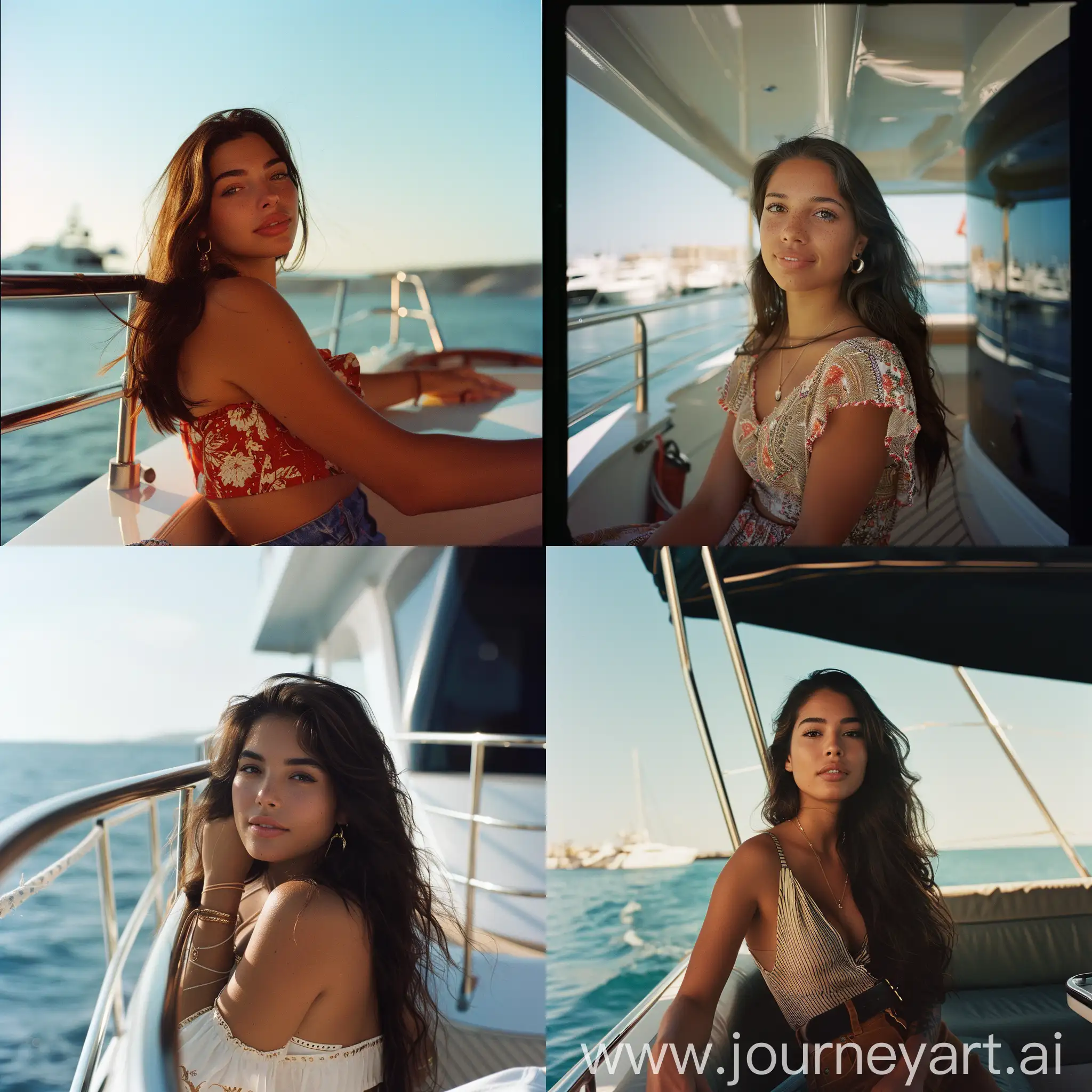 Brunette-Woman-Half-Body-Portrait-on-Yacht-Kodak-Gold-400-Film