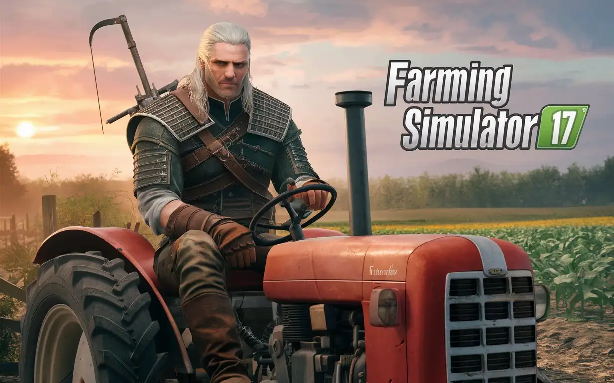 Геральт на ферме развивает свою ферму в игре Farming Simulator 17

