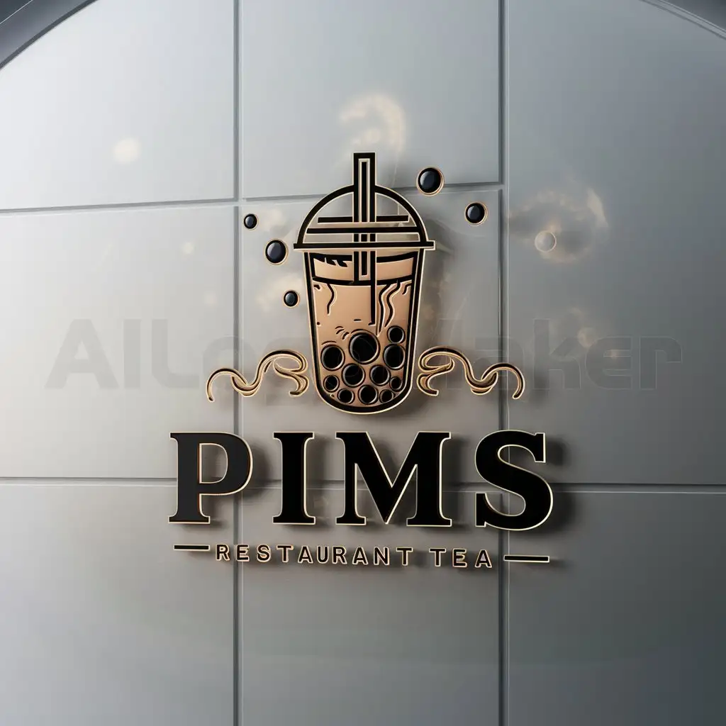 a logo design,with the text "PIMS", main symbol:BUBBLE TEA, in the style of arcane logo,Moderate,be used in Restaurant industry,clear background