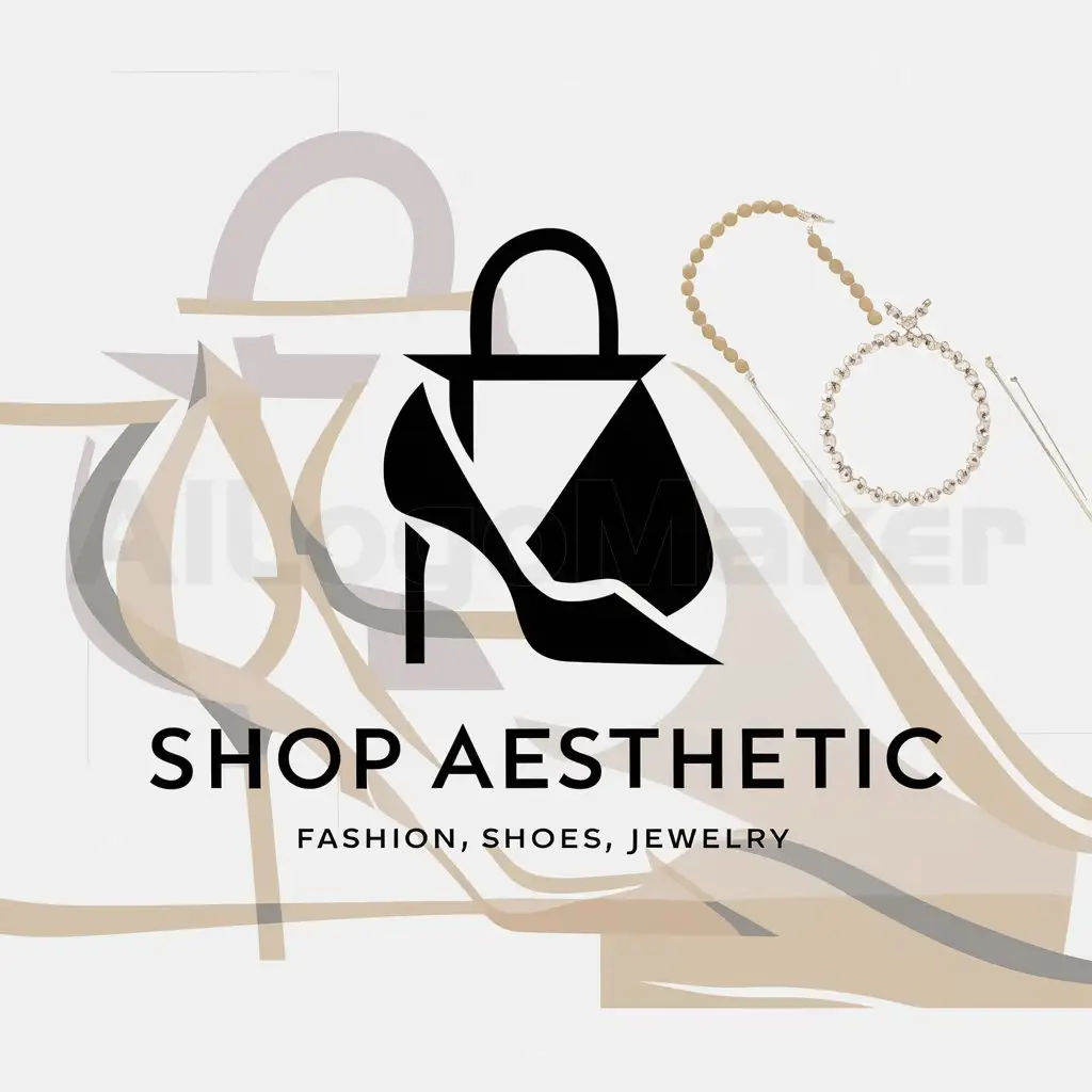 a logo design,with the text "Shop Aesthetic", main symbol:bags, shoes, jewellery,complex,be used in style industry,clear background