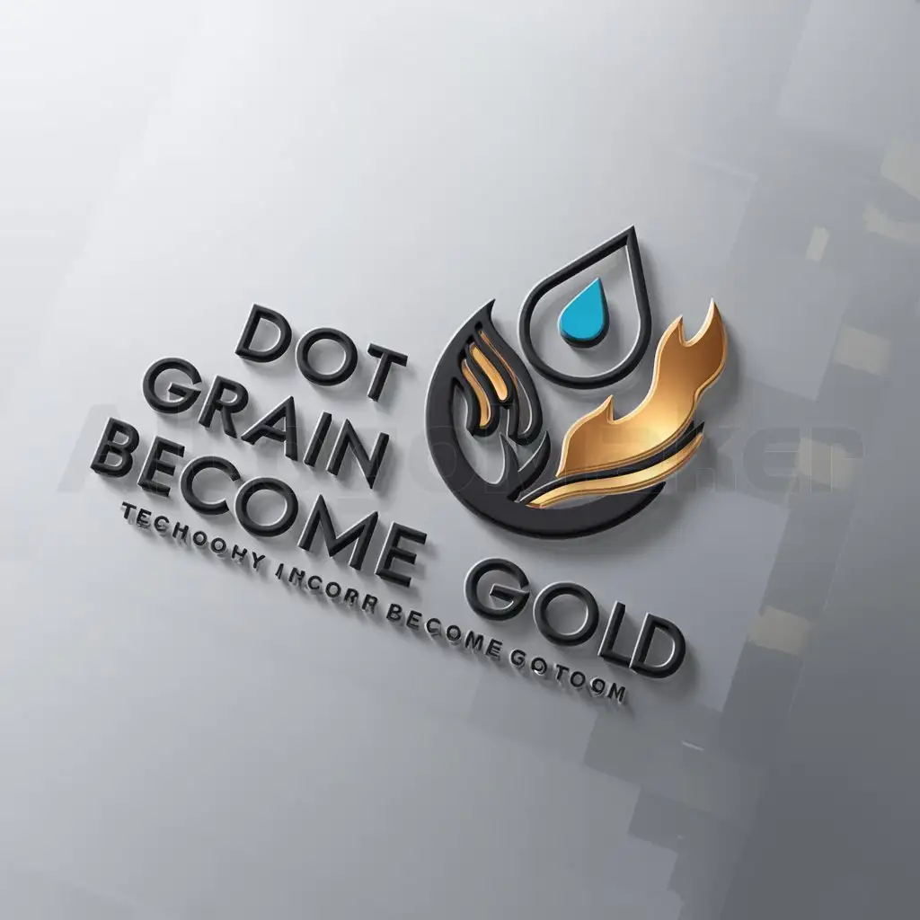 a logo design,with the text "dot grain become gold", main symbol:water rice, gold, fire,Moderate,be used in Technology industry,clear background
